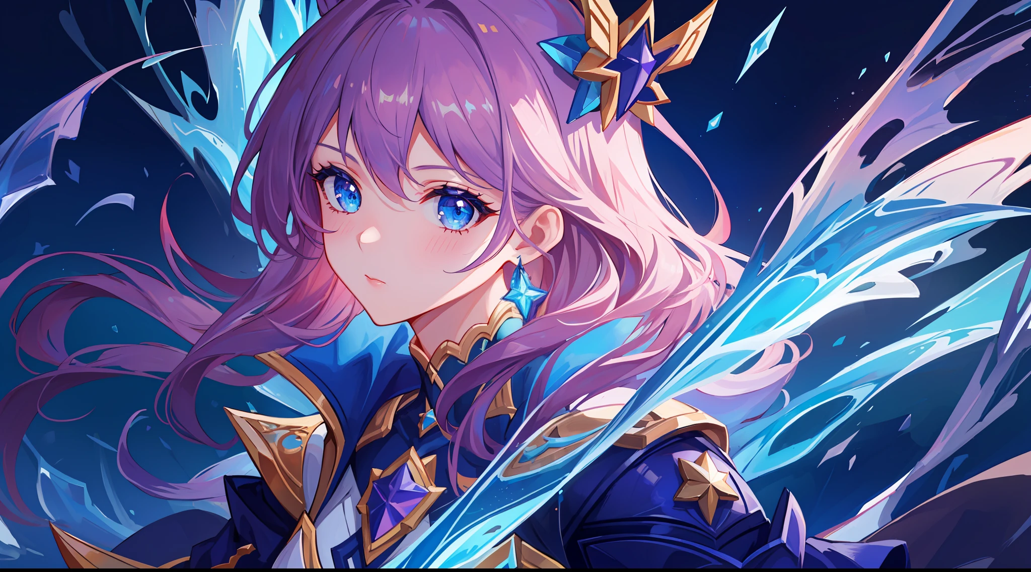 (masterpiece, best quality), intricate details, 8k, artstation, sharp focus, 1girl, star guardian, league of legends, (pink, purple, blue color theme)