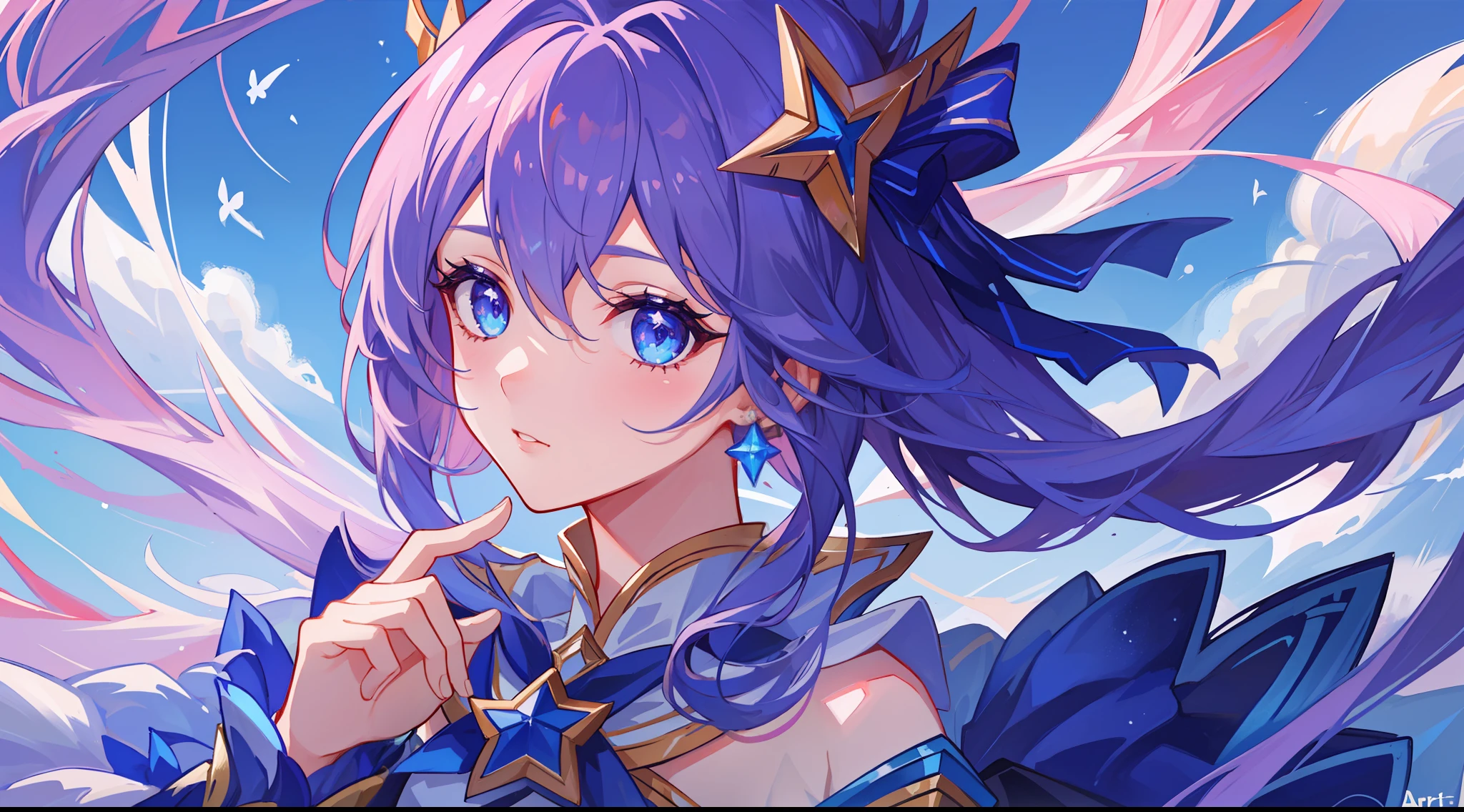 (masterpiece, best quality), intricate details, 8k, artstation, sharp focus, 1girl, star guardian, league of legends, (pink, purple, blue color theme)