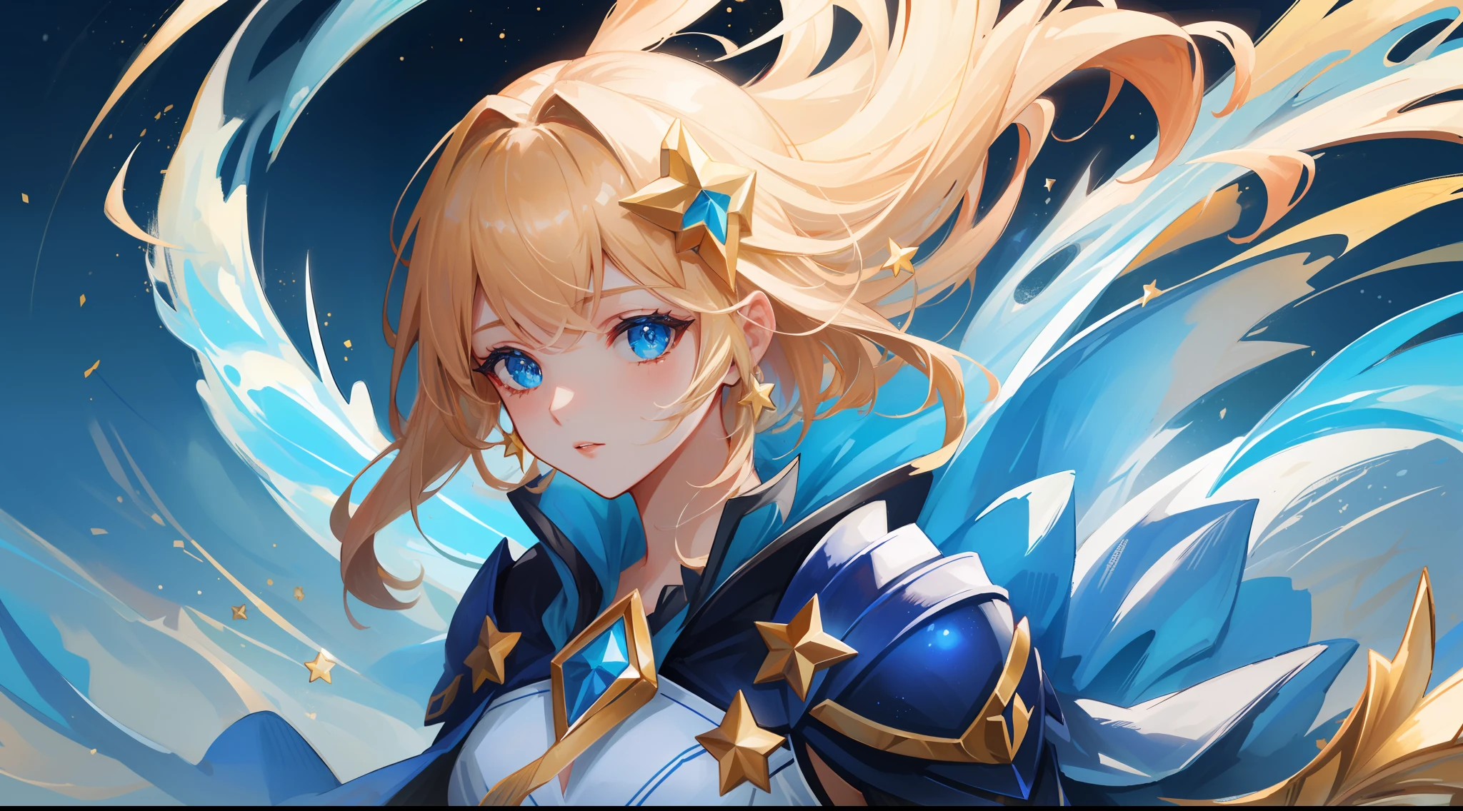 (masterpiece, best quality),  intricate details, 8k, artstation, sharp focus, 1girl, star guardian, league of legends, (bright color theme)