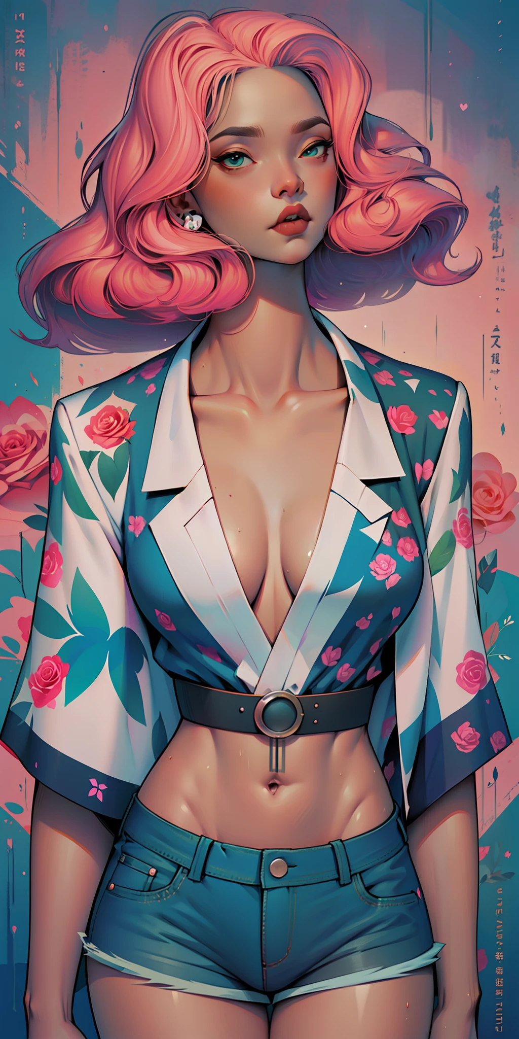 Wolf, Background, In chic boho style, in a cafe, Ice cream print, multi-colored neon lights, neon garlands, rose hair, mixed-language_SMS, Japanese graffiti, (beautiful and clear background:1.2),, fantastic paintings ,graffit style, highly detail eyes , ?????????, lace, latex, Pink, Purple, mint, Blue, Yellow, belve, lavender hair, Skull Print, Skull tattoo, Loving, Love, ultra detail hair, Masterpiece, Best Quality, highly quality, hight resolution, detail enhancement, ((most beautiful image in the world)), Masterpiece, Best Quality, highly quality, hight resolution, detail enhancement, ((most beautiful image ), Shiny pink degrade hair, ultra short fitted Stampa Flores, Rollers,  fishnet pantyhose, short denim shorts,  art by stjepan sejic, art by j scott campbell, Artist Guillem March, art by citemer liu, 4k, hight resolution, comic book character, comic, high quality detailed,   style of ::2.0 comix illustration style,tatoon style, highly quality, hight resolution, detail enhancement, 8K, HD, Best Quality, highly quality, hight resolution, detail enhancement, 8K, HDR, sharp-focus, Ultra Detailed, perfect  lighting, Curvy Body, Lush ???????, Curvy ????, skull print on clothes, skulls