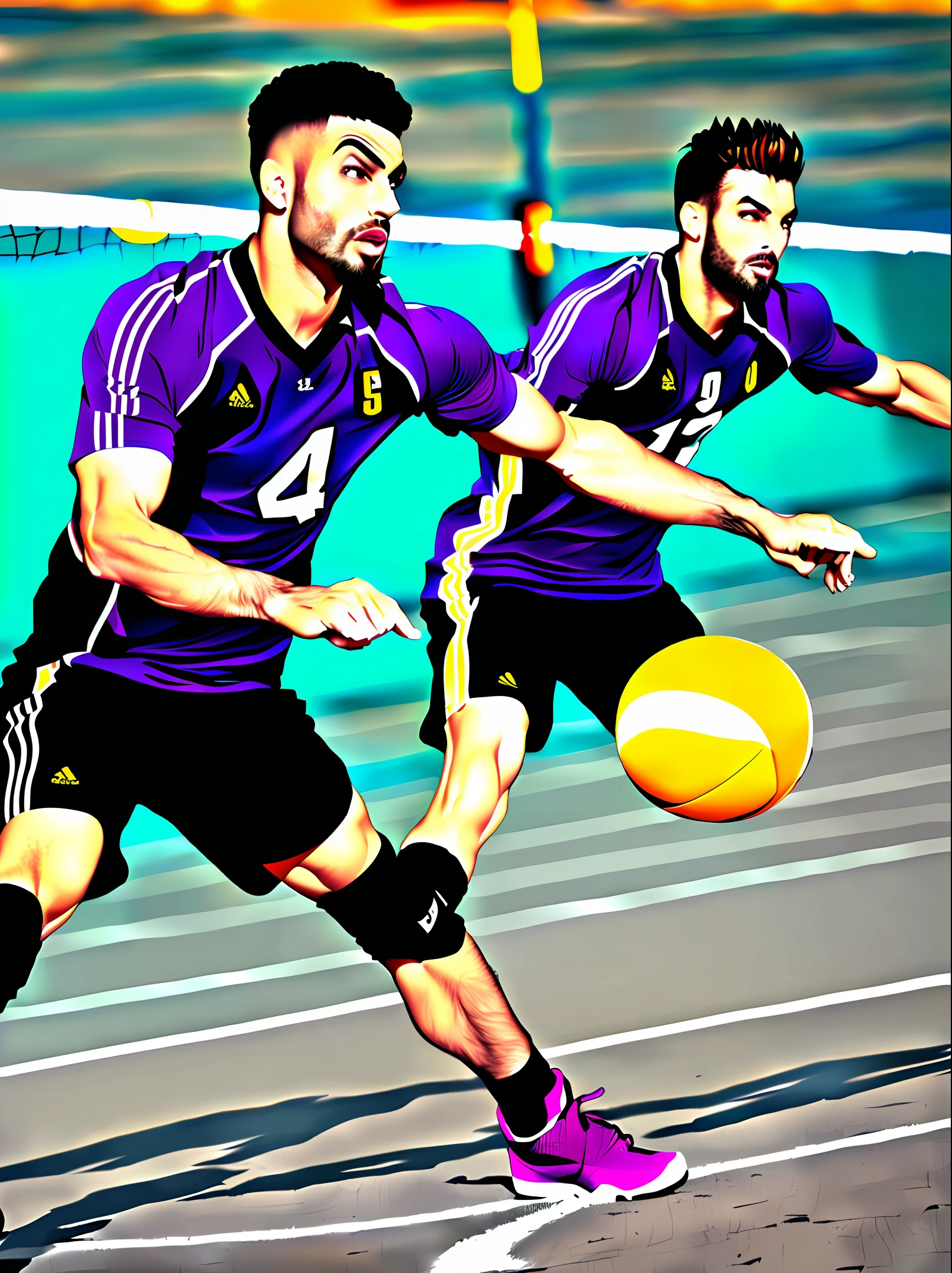 Create men's volleyball jersey, nas cores preto com roxo.