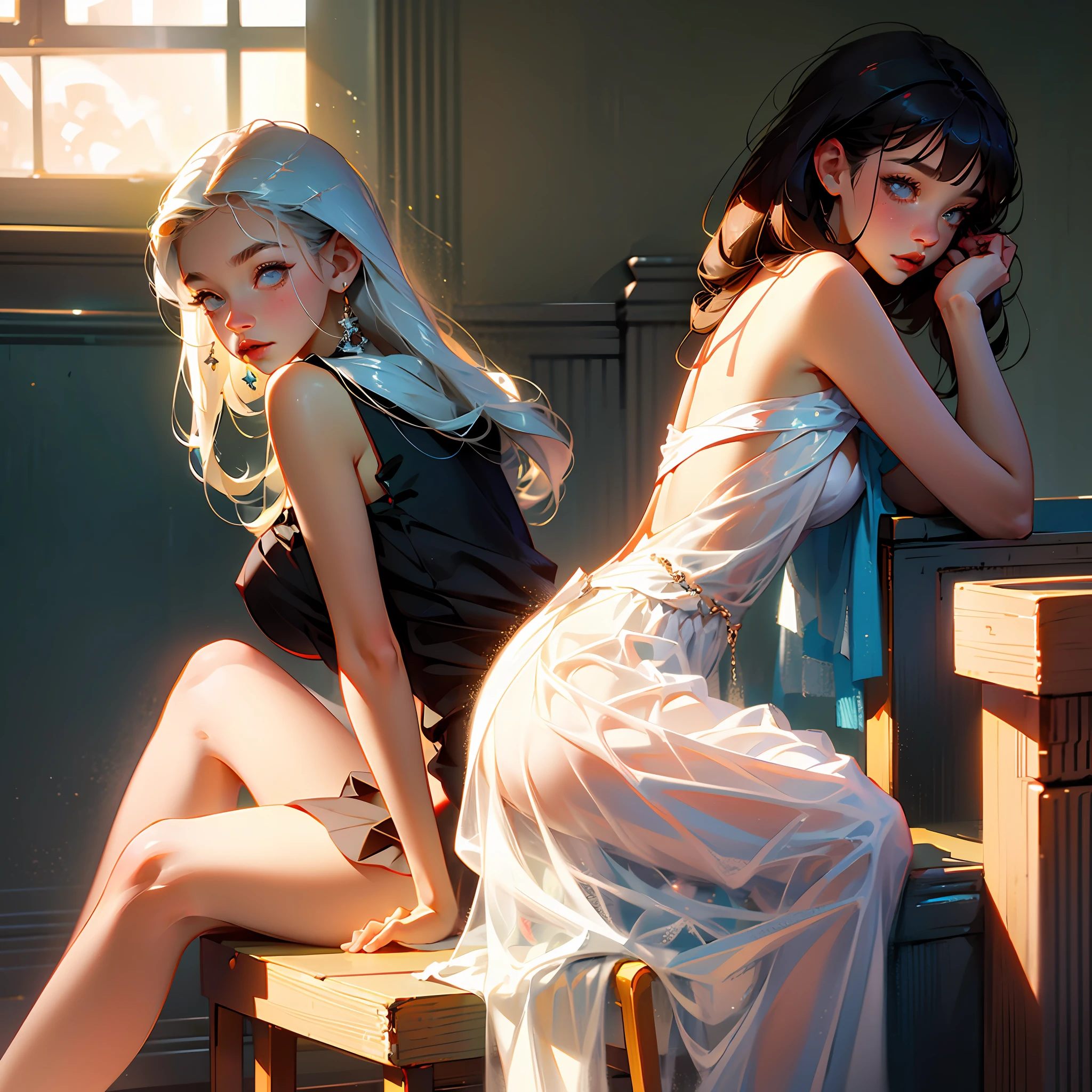 schoolgirls,fullllbody,Hold your breasts in both hands,hugetits,A fully naked,in the afternoon,inside room --auto