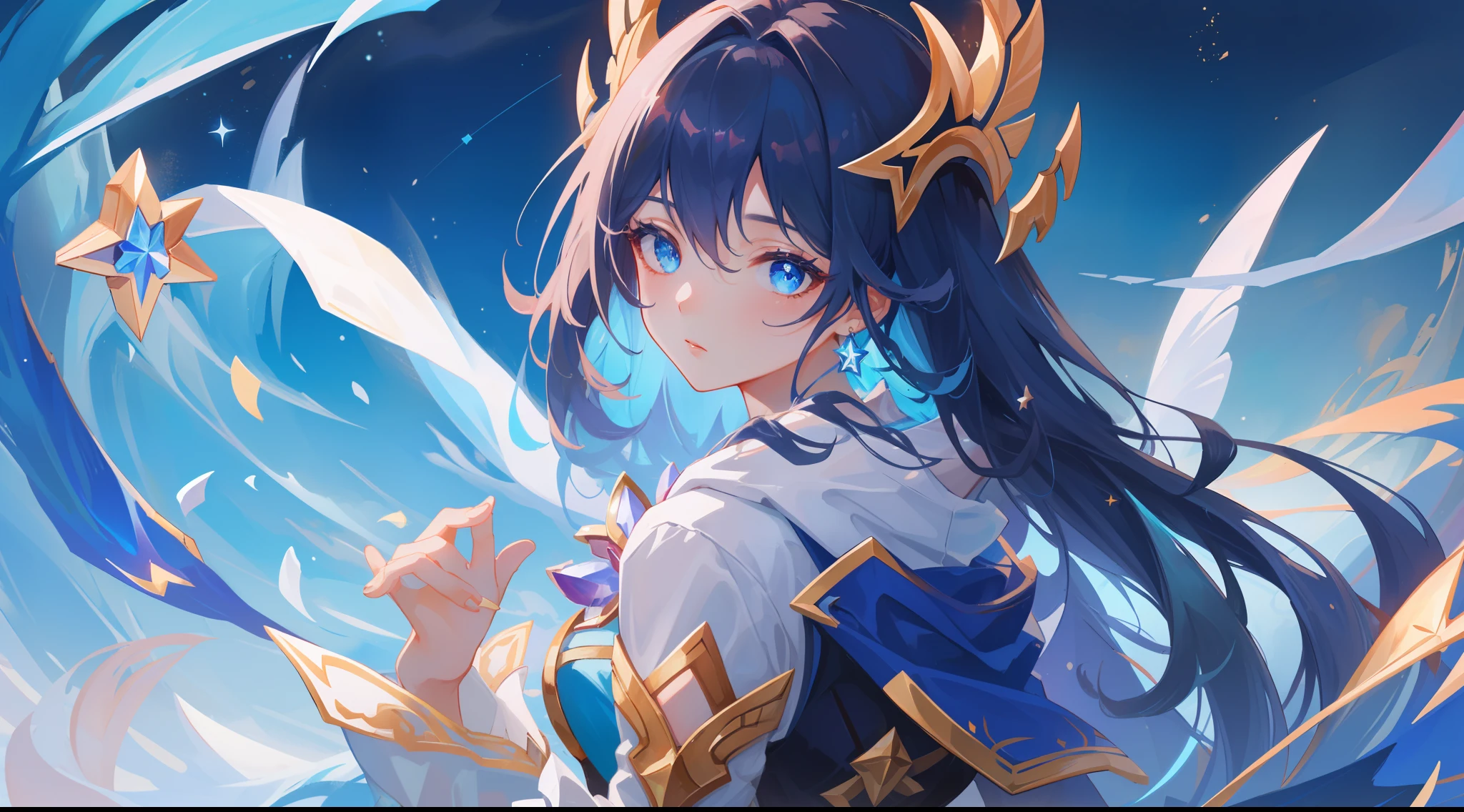 (masterpiece, best quality),  intricate details, 8k, artstation, sharp focus, 1girl, star guardian, league of legends, (bright color theme)