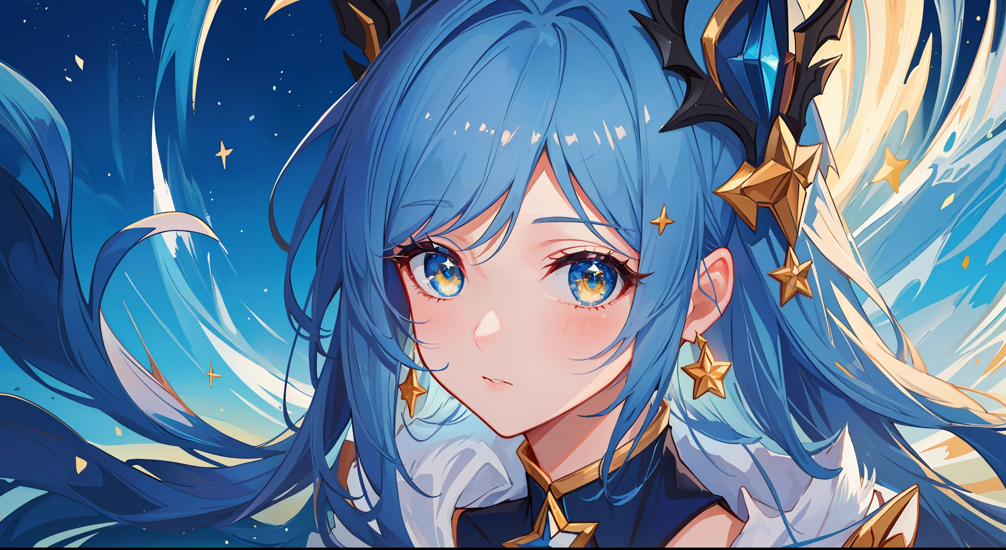 (masterpiece, best quality), intricate details, 8k, artstation, sharp focus, 1girl, star guardian, league of legends, (warm color theme)