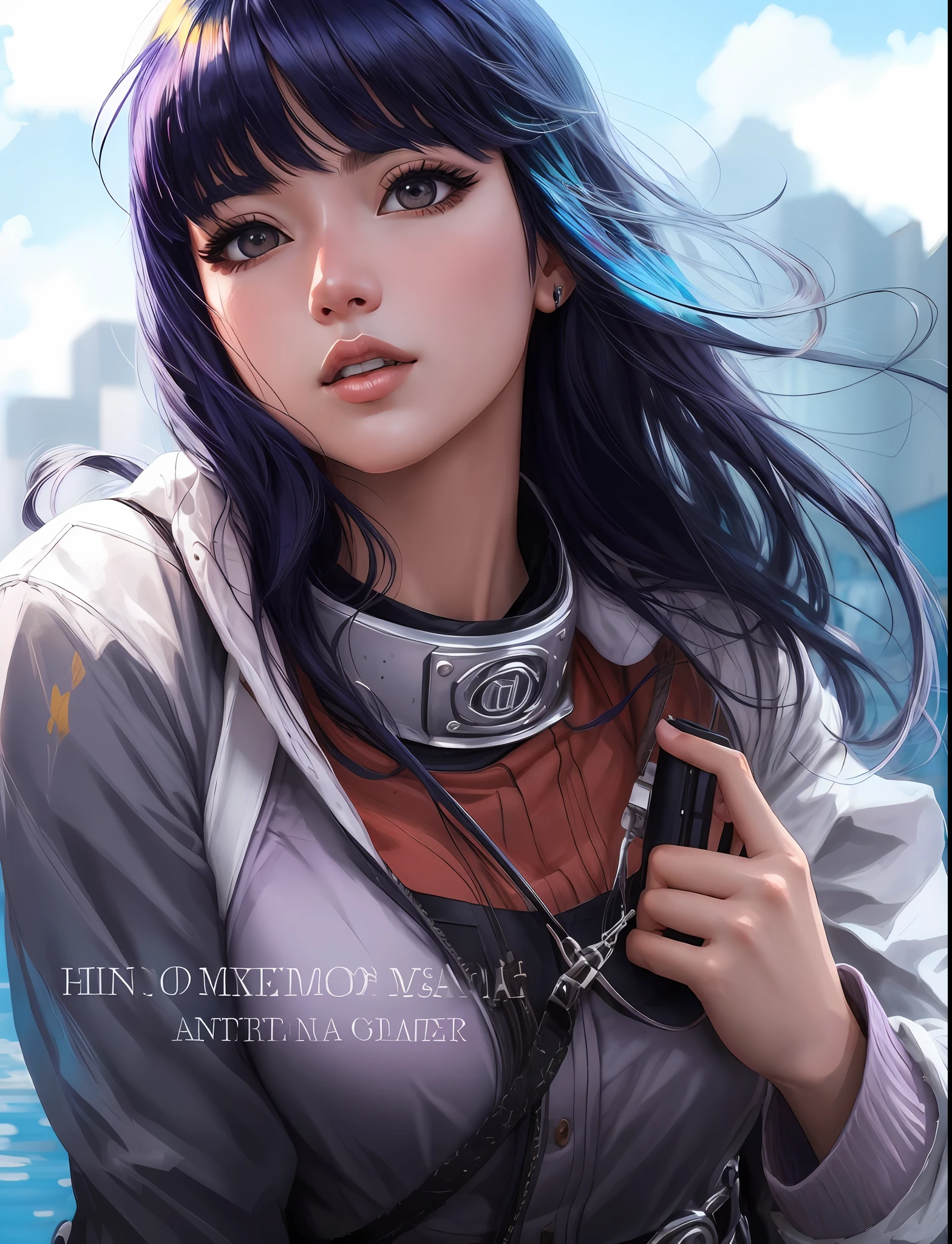 Garota anime com cabelo azul e um colar com folhas voando ao seu redor, Artgerm. anime illustration, Artgerm. High detail, arte de anime realista, retrato Artgerm, Ilya Kuvshinov e Artgerm, estilo realismo anime, Artgerm extremamente detalhado, Alena Aenami e Artgerm, Hinata Hyuga, Naruto