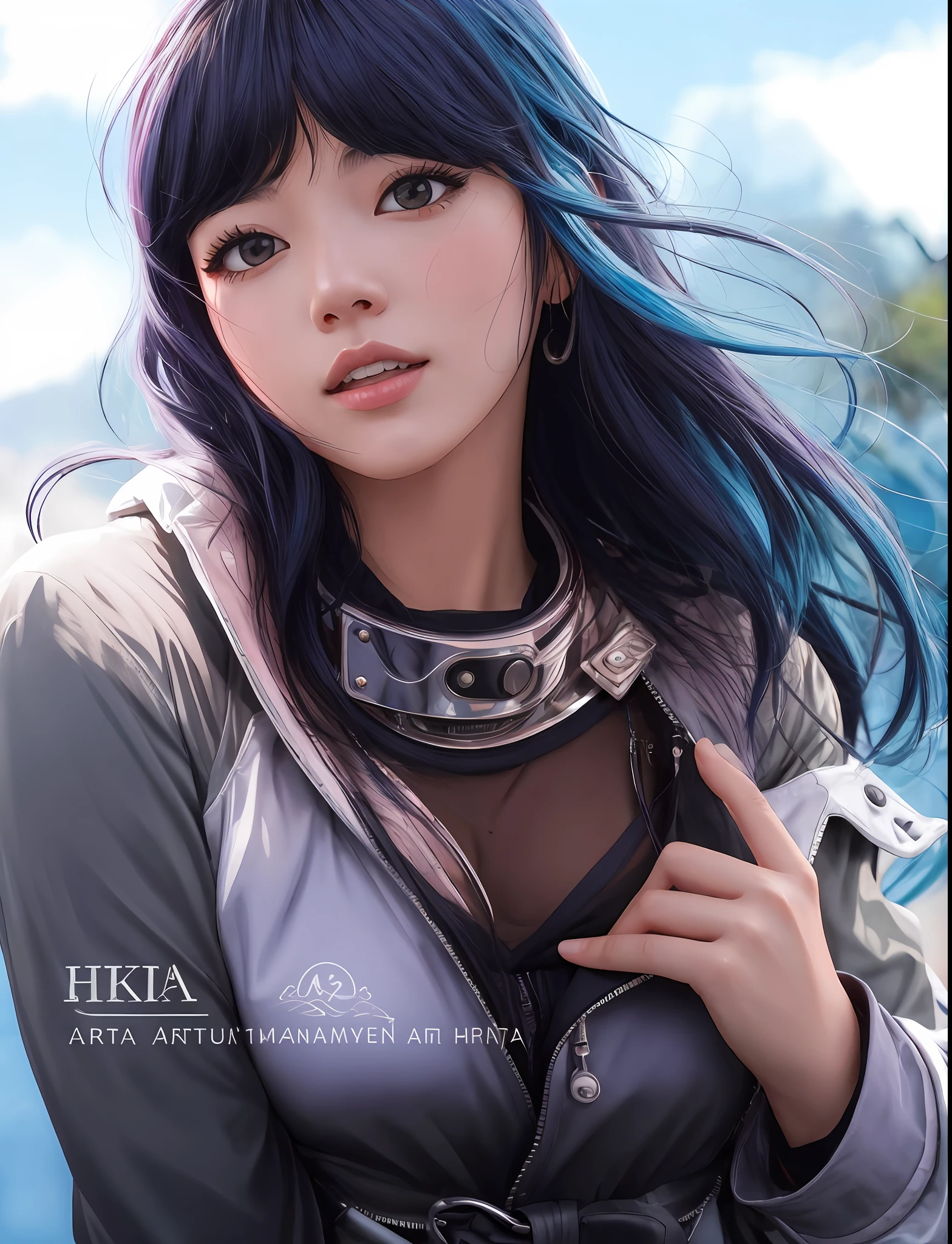 Garota anime com cabelo azul e um colar com folhas voando ao seu redor, Artgerm. anime illustration, Artgerm. High detail, arte de anime realista, retrato Artgerm, Ilya Kuvshinov e Artgerm, estilo realismo anime, Artgerm extremamente detalhado, Alena Aenami e Artgerm, Hinata Hyuga, Naruto