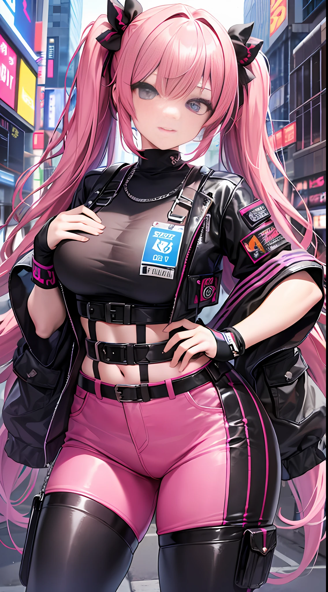 hora da maquiagem, quebrar, (qualidade superior, master part, 8k, muito detalhado, beautiful young lady), (1 : 1.5), (Loli: , (cabelo rosa), (sombra dos olhos), pele brilhante, (mascara: 1.0), (mid breast: 1.5),
(da frente: 1.8), (Cabelo Twintails), knee tights,
ultra high-resolution, Absurdo, (fundo branco), olhos amarelos, Arafed in pink pants, usando streetwear cyberpunk, cargo pants, Cyberpunk Streetwear, wearing japanese techwear, e estilo 2K, estilo y2k, roupa estilo cyberpunk, e-menina, E na, Techwearas de moda cyberpunk,
