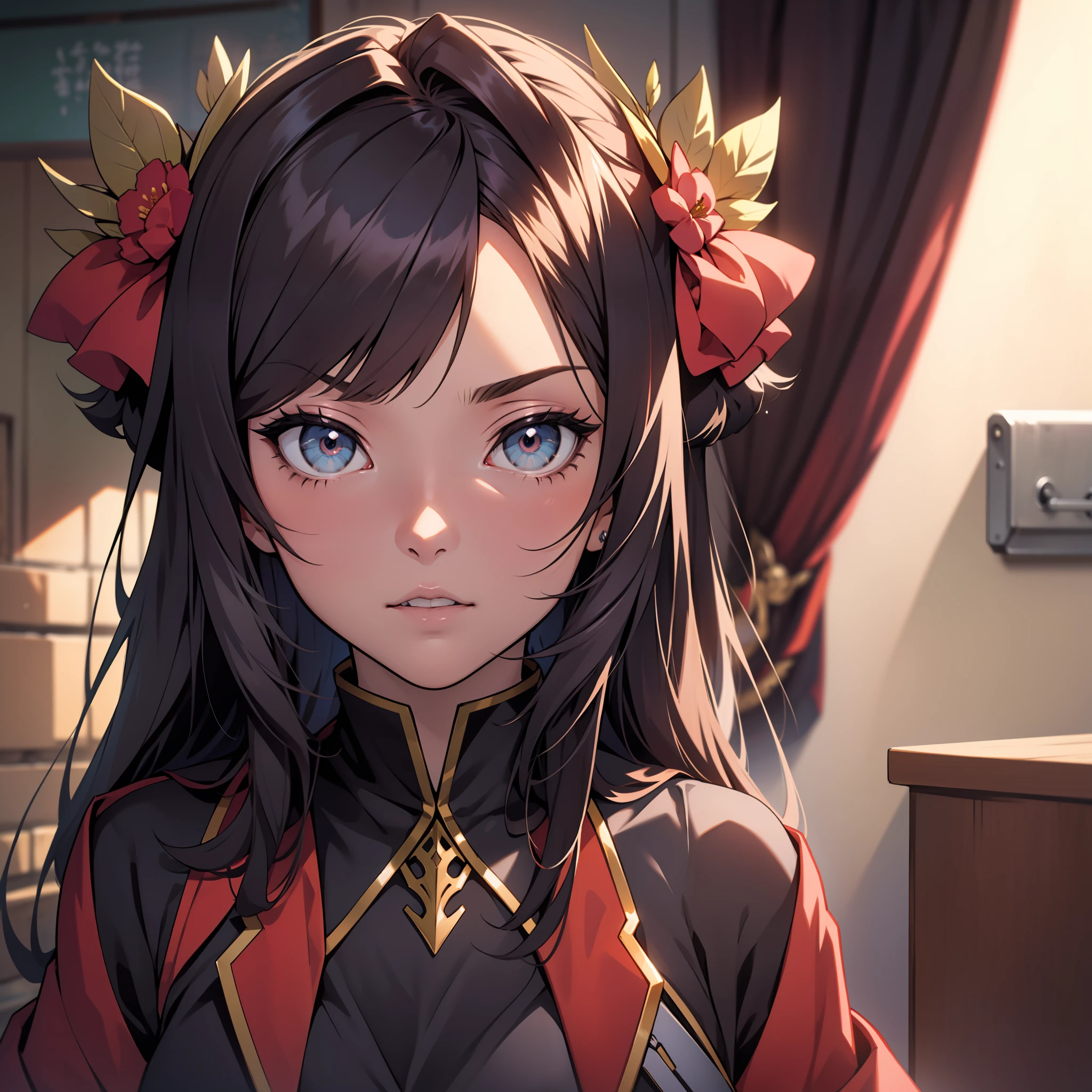 Um ursinho fofo, com olhos grandes e detalhados, antro, de corpo inteiro, usando um casaco vermelho, estilo anime, High resolution 4K