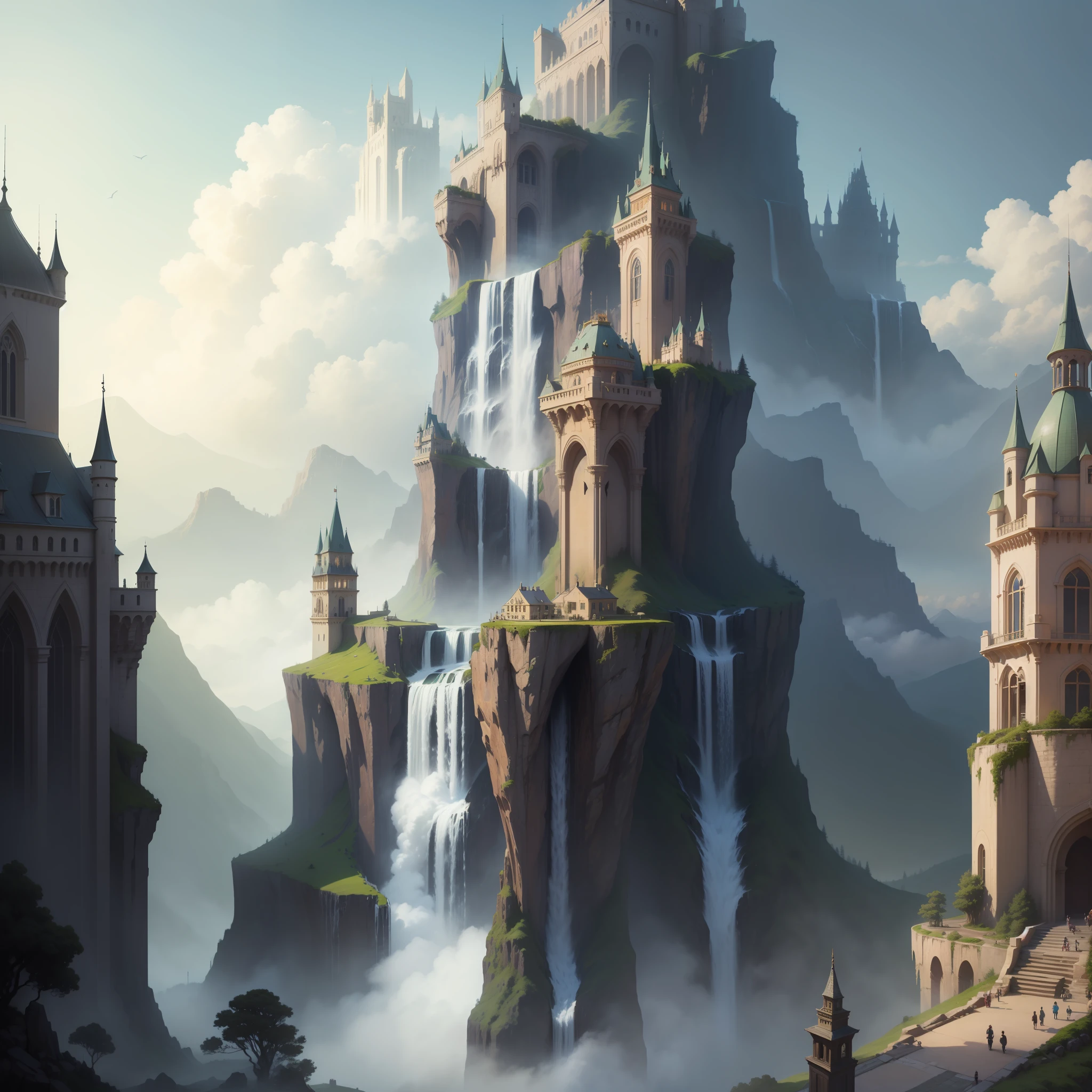 Cities in the air Huge castle Fantasia SF Utopia beste-Qualit masterpiece Super-High Resolution huge waterfalls