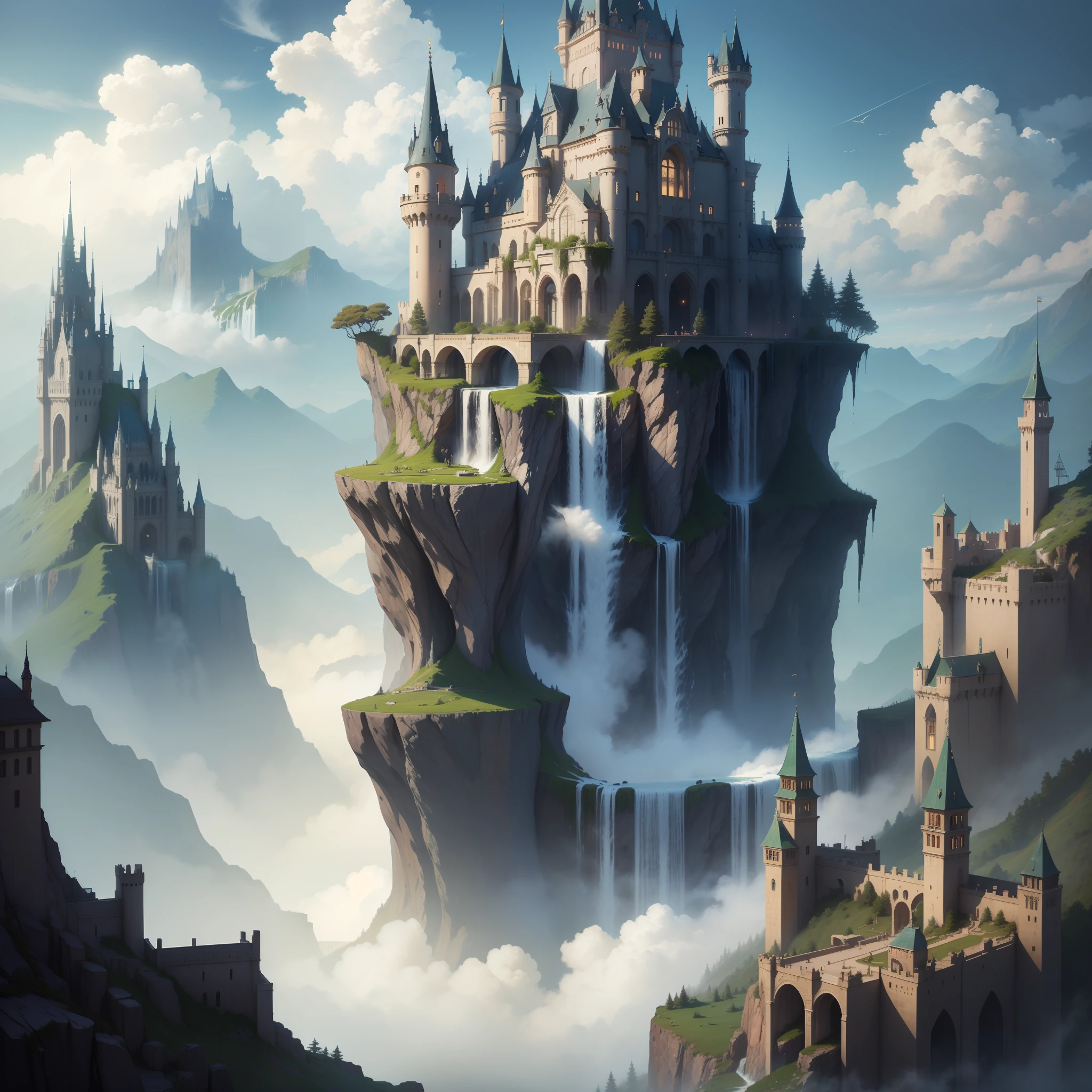 Cities in the air Huge castle Fantasia SF Utopia beste-Qualit masterpiece Super-High Resolution huge waterfalls