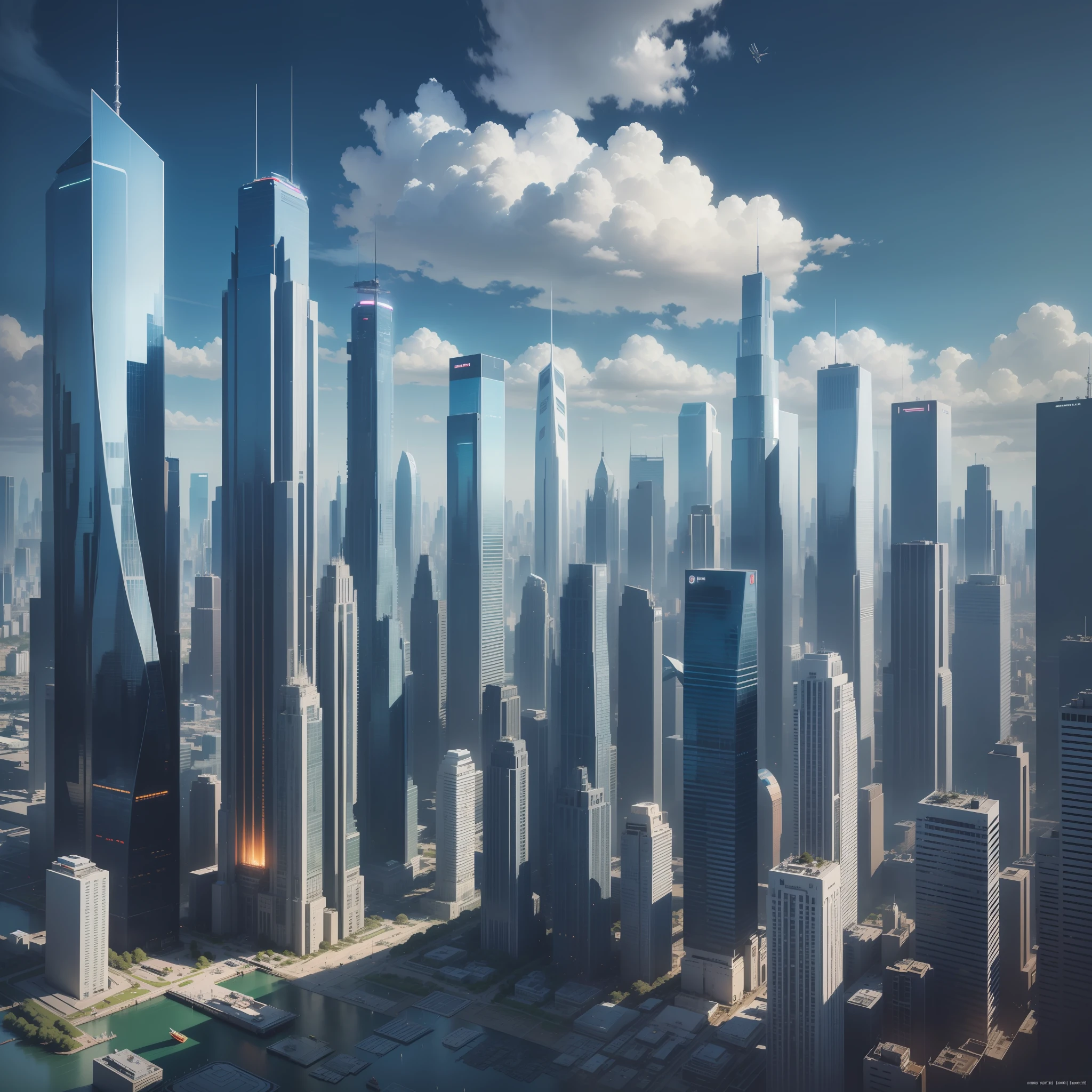 Skyscrapers　A futuristic world　cyberpunked　dream　Huge metropolis　Huge construction　beste-Qualit　​masterpiece　Super-High Resolution