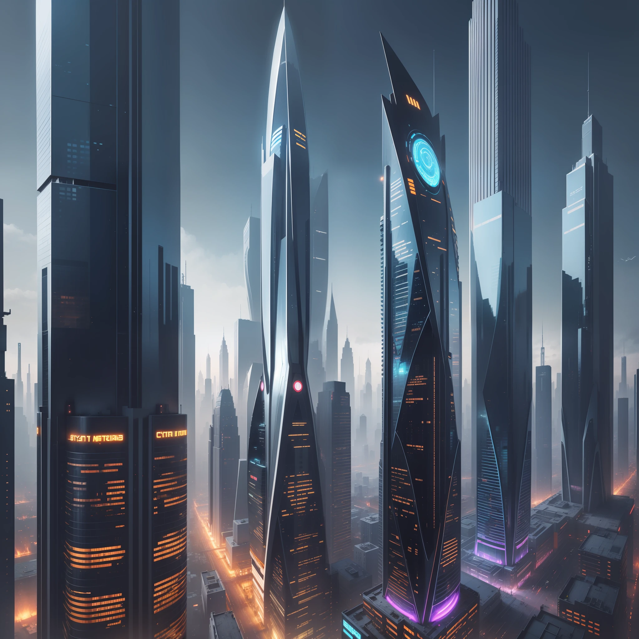 Skyscrapers A futuristic world cyberpunked dream Huge metropolis Huge construction beste-Qualit masterpiece Super-High Resolution