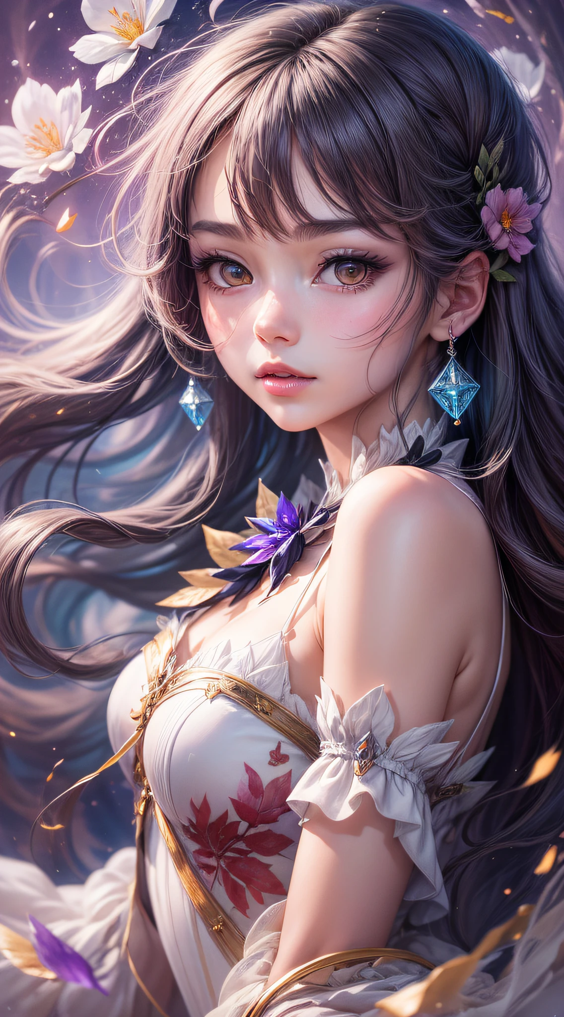 beautiful girl stories that are admirable, A captivating anime girl gracefully emerges from the pages of a watercolor painting, her vibrant and intricate colors breathing life into the artwork. She dons an extraordinary fantasy costume adorned with delicate details, reflecting the enchanting world she inhabits. Luminescent elements, like glowing crystals and ethereal wisps, surround her, casting a soft, otherworldly glow. The watercolor style imbues the image with a sense of fluidity and delicacy, as if the colors are effortlessly blending and bleeding into one another. Camera shot: medium shot, Camera lens: soft focus, Lighting: luminescent glow, watercolor brushstrokes, Sophisticated and very delicate anime illustration, unique colors, portrait of an anime girl,