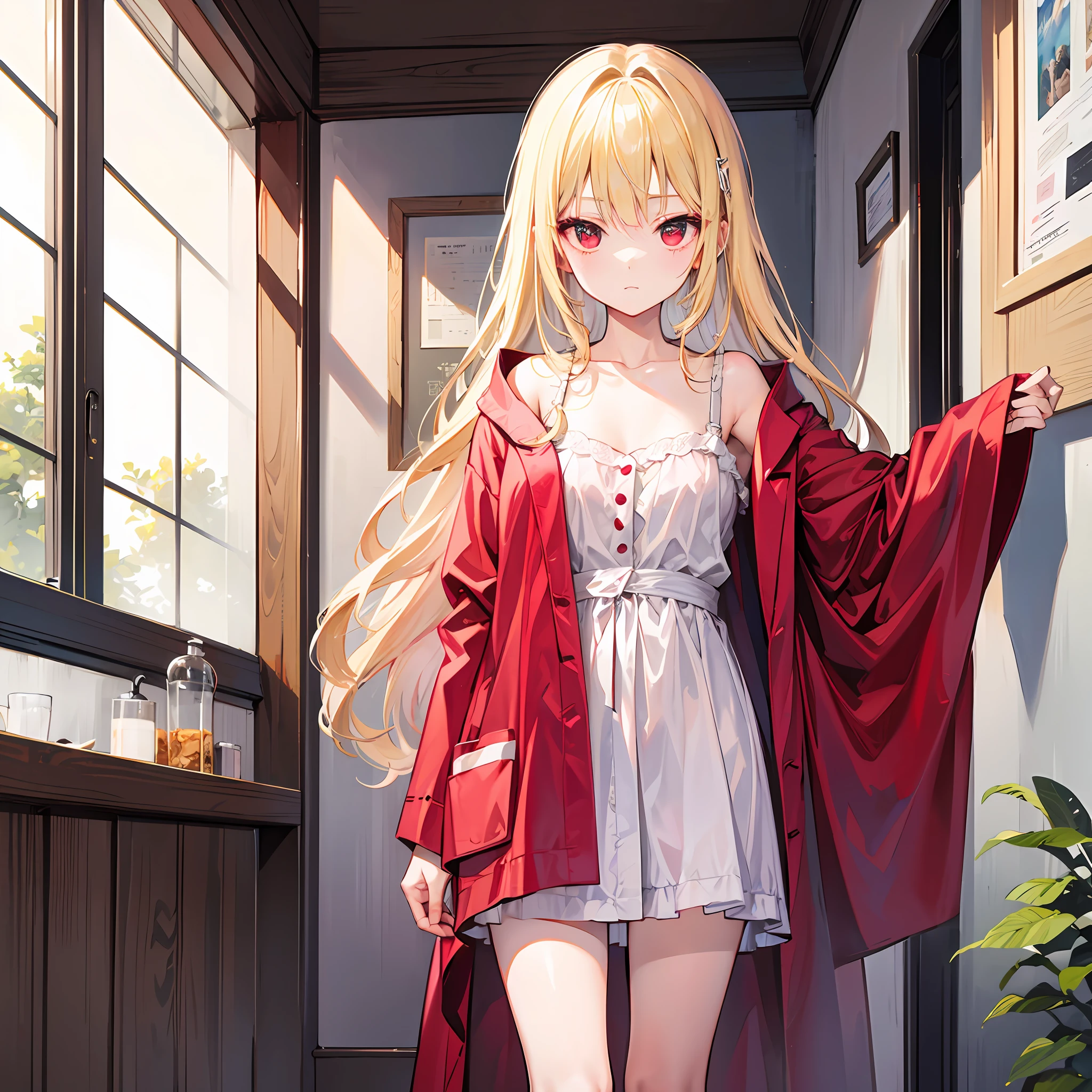 One blonde girl、Red-eyed、bathrobe