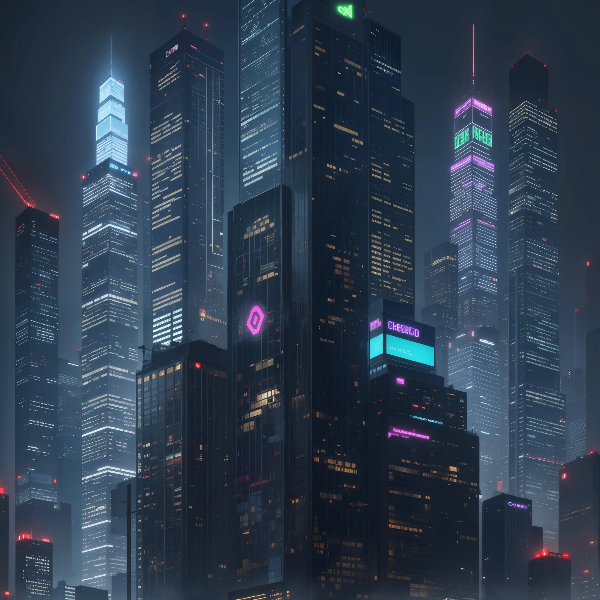 cyberpunked　A futuristic world　Skyscrapers　nightview　neons　Huge construction　beste-Qualit　​masterpiece　Super-High Resolution　DL