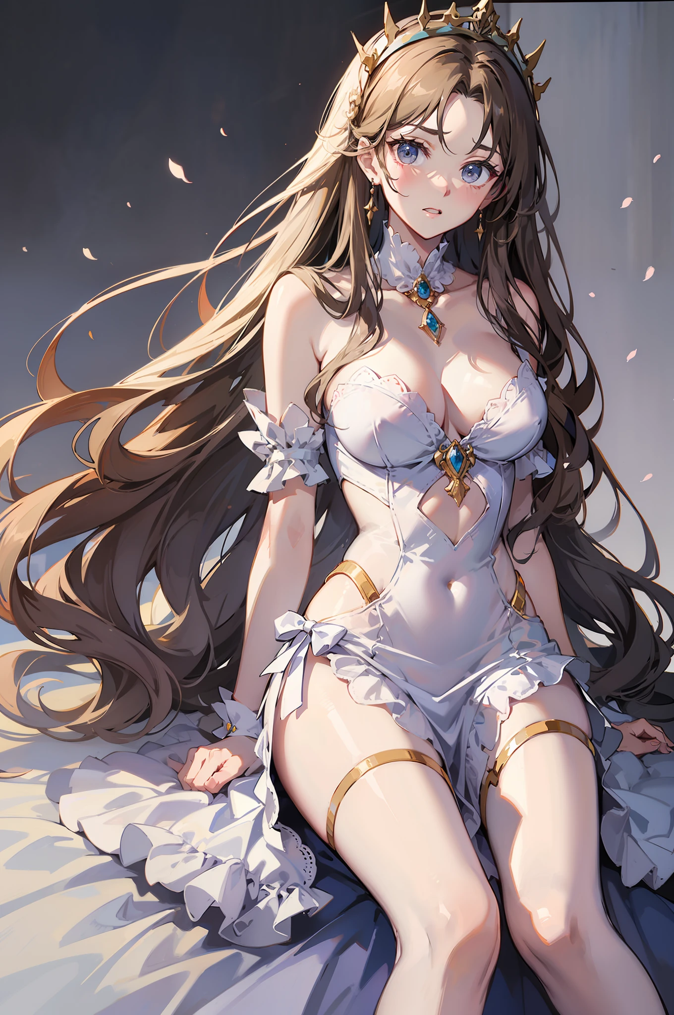 Ruffled White Dresses、Hidden hands under the dress