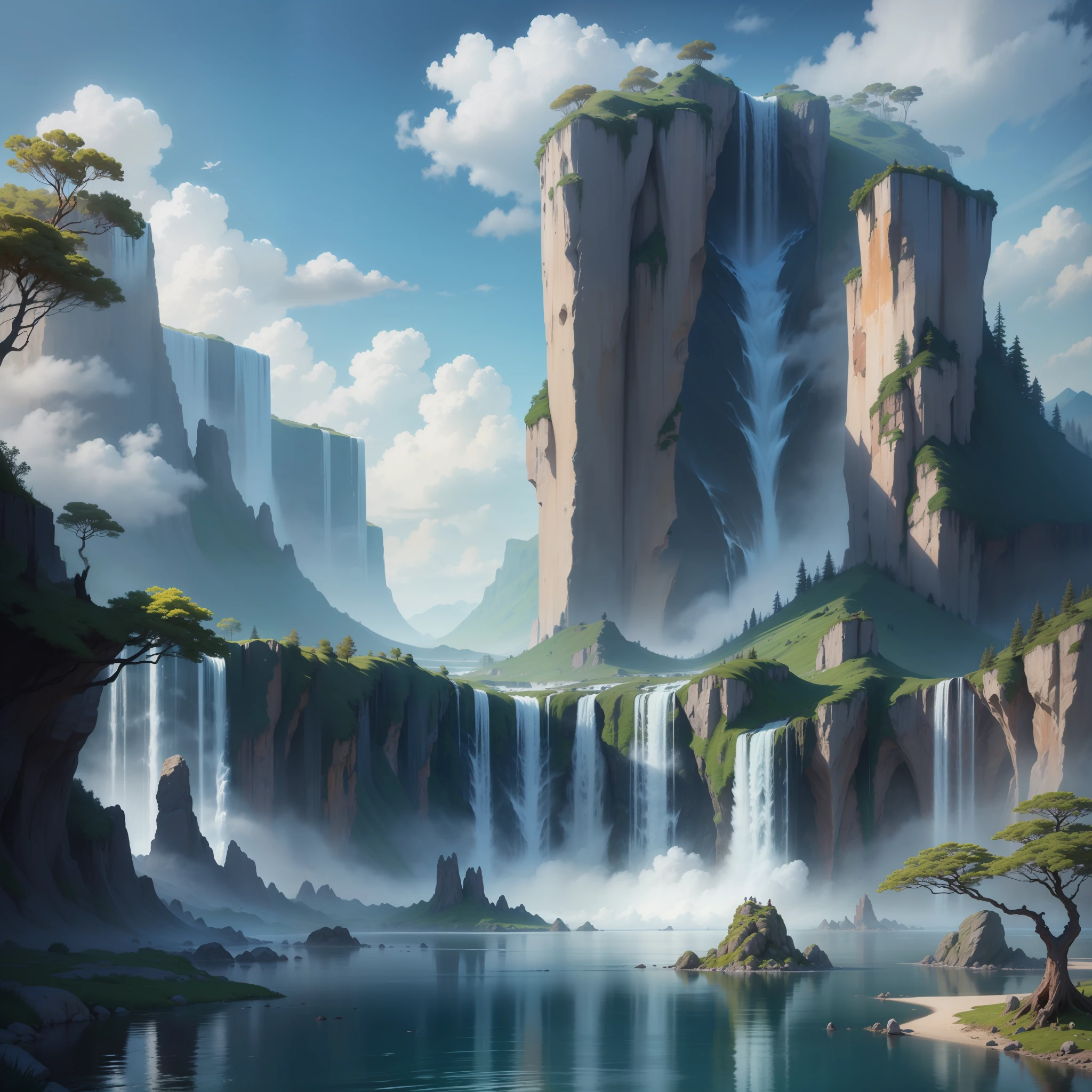 huge waterfalls floating in sky great outdoors Huge island Different world beste-Qualit masterpiece Super-High Resolution Fantasia