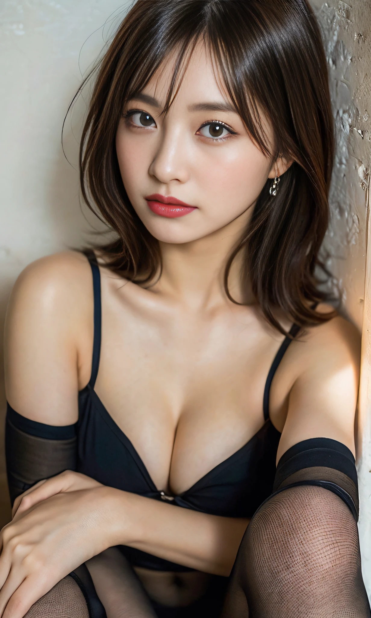 (Raw photography:1.2)、beste-Qualit、a beautiful detailed girl、extremely detailed eye and face、beautiful-detailed eyes、huge filesize、A high resolution、A high resolution、8k wall paper、finely detail、Highly detailed ticker uniform 8K wallpaper、Light on the Face、电影灯光、16-year-old girl、a sexy pose、(photo realism:1.4)、illustratio、surrealism、 From Underneath、super detailing、​masterpiece、a playboy bunny、fishnets pantyhose、Lying in bed