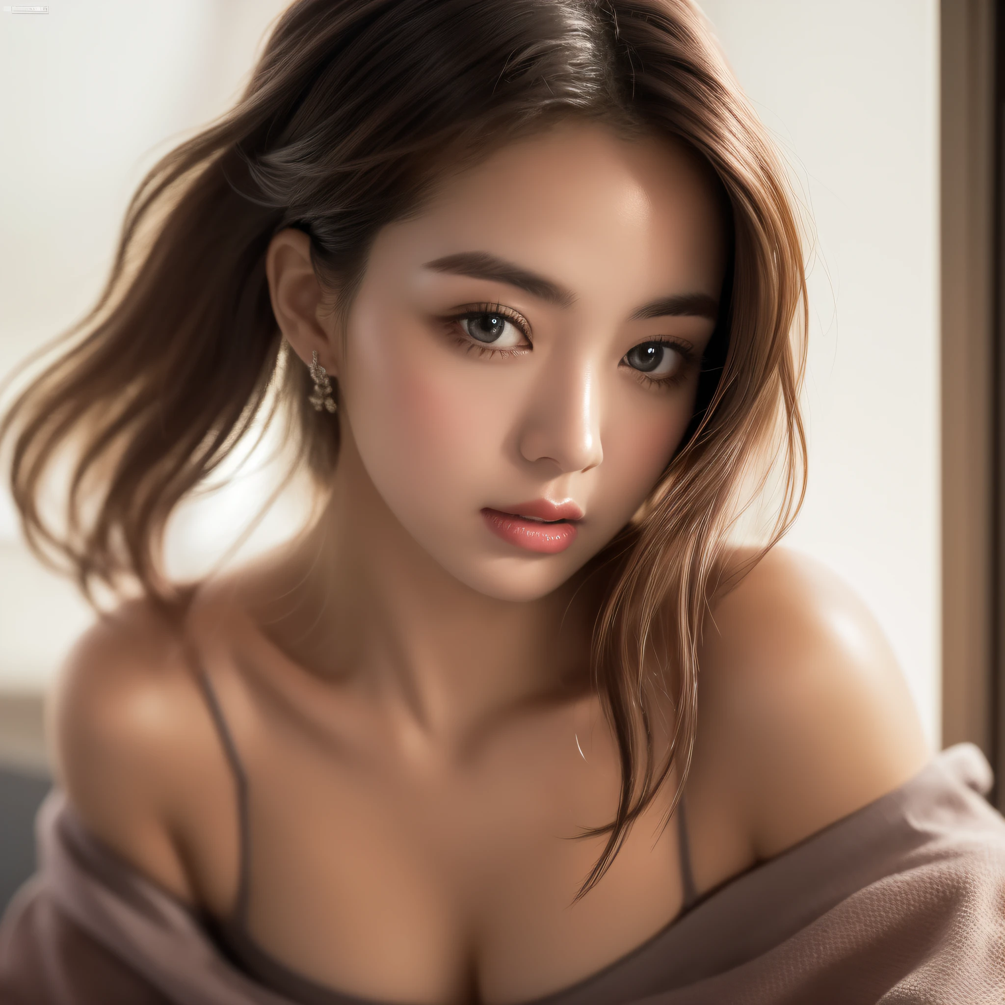 Top Quality, Masterpiece, Ultra High Resolution, (Photorealistic: 1.5), Raw Photo, 1 Girl, Off Shoulder, Dark, Deep Shadow, Unobtrusive, Cold Light, Sexy Look,