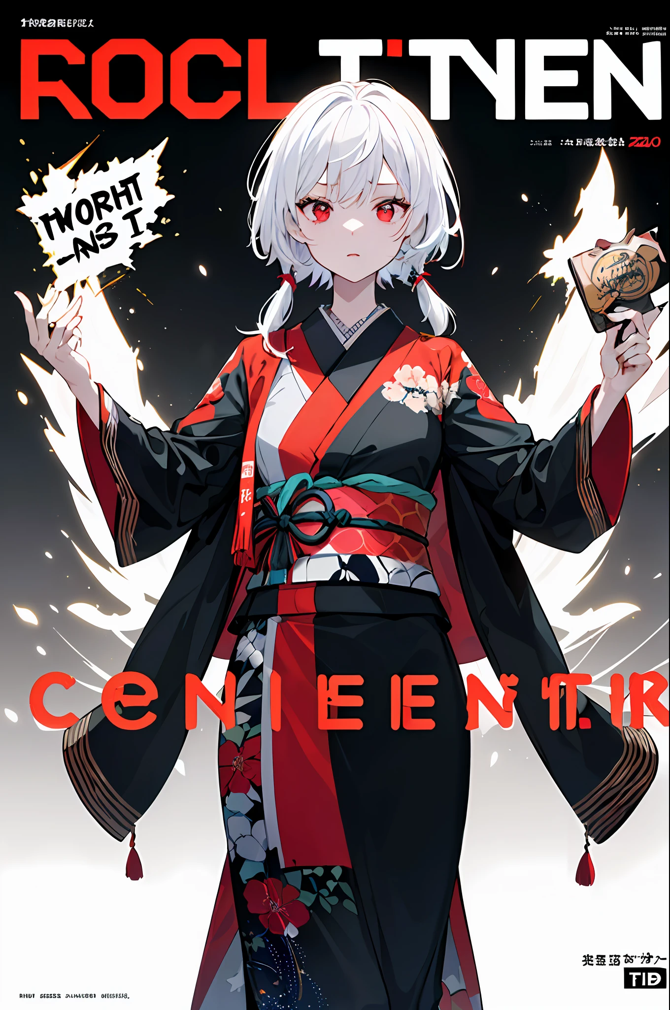 ((((dramatic))), (((gritty))), (((intense))) film poster featuring a young woman as the central character. She stands confidently in the center of the poster, kimono outfit, with a determined expression on her face. The background is dark and gritty, with a sense of danger and intensity. The text is bold and attention-grabbing, with a catchy tagline that adds to the overall feeling of drama and excitement. The color palette is mainly dark with splashes of vibrant colors, giving the poster a dynamic and visually striking appearance,tachi-e
(magazine:1.3), (cover-style:1.3), fashionable, woman, vibrant, outfit, posing, front, colorful, dynamic, background, elements, confident, expression, holding, statement, accessory, majestic, coiled, around, touch, scene, text, cover, bold, attention-grabbing, title, stylish, font, catchy, headline, larger, striking, modern, trendy, focus, fashion, red eyes, white hair