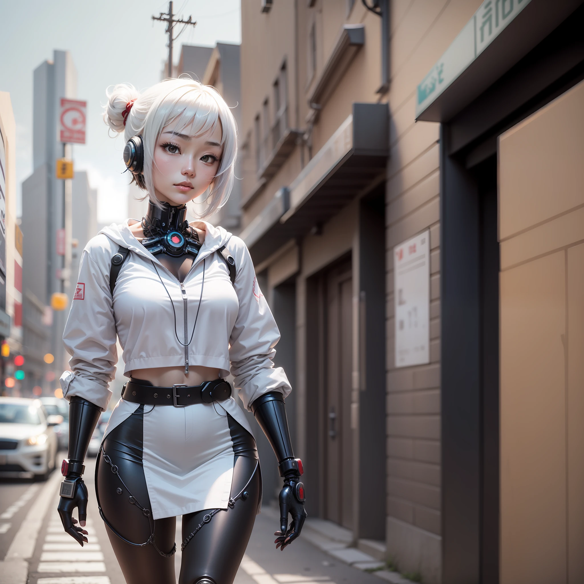 Quadrinho 1:
(Ayumi is walking down the street, with gleaming cybernetic limbs)
Fale sobre Ayumi: I wonder if I'll ever find someone who accepts me as I am... (Solitude)    The image in the manga style in white and white. anime