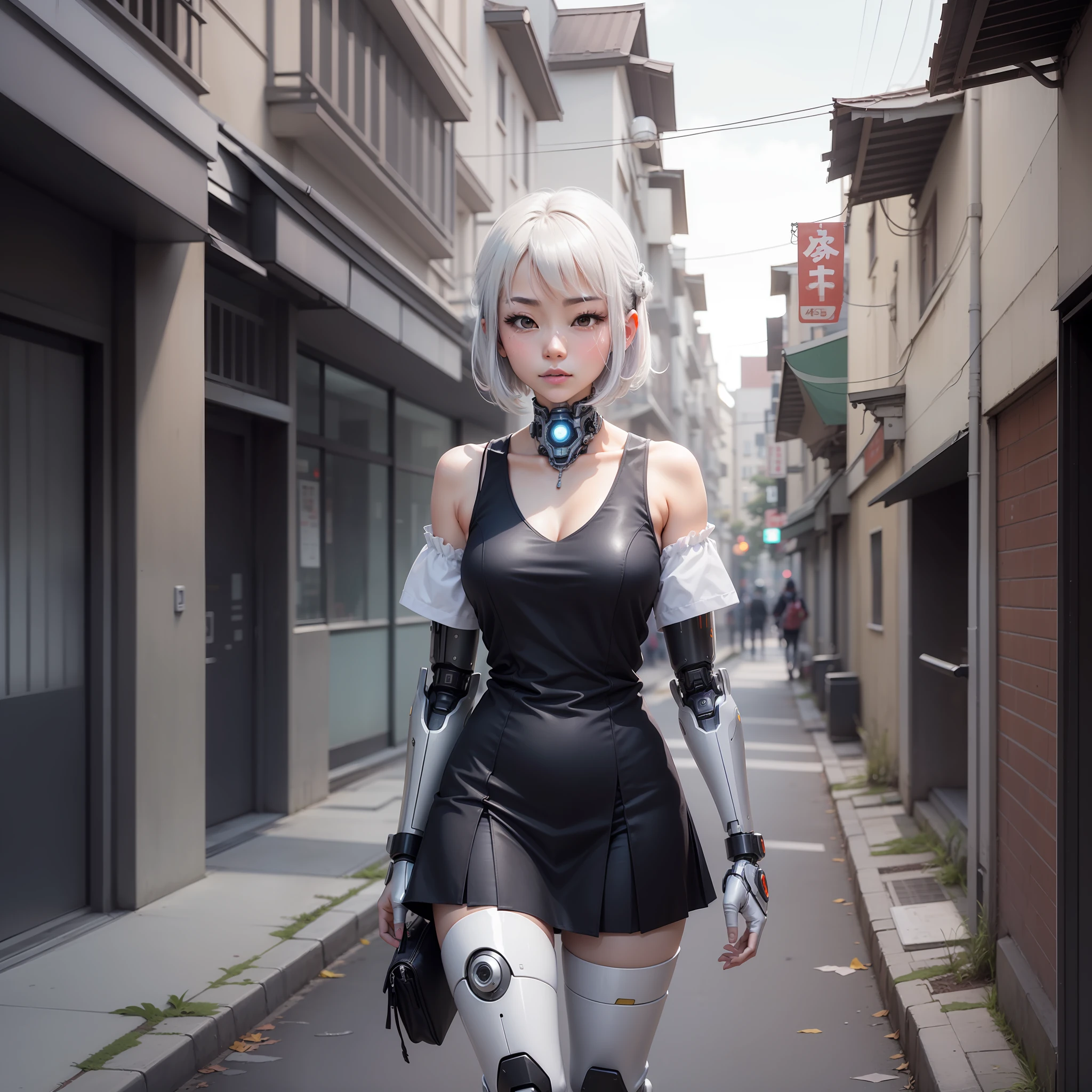 Quadrinho 1:
(Ayumi is walking down the street, with gleaming cybernetic limbs)
Fala de Ayumi: I wonder if I'll ever find someone who accepts me as I am... (Solitude) The image in the manga style in white and white. Anime