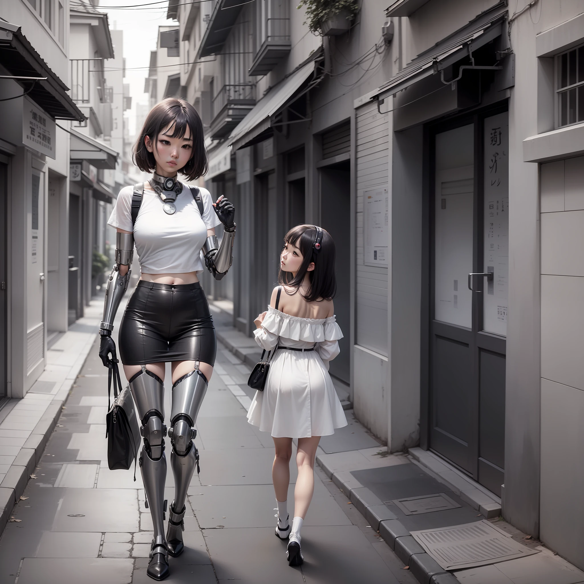 Quadrinho 1:
(Ayumi is walking down the street, with gleaming cybernetic limbs)
Fala de Ayumi: I wonder if I'll ever find someone who accepts me as I am... (Solitude) The image in the manga style in white and white. Anime