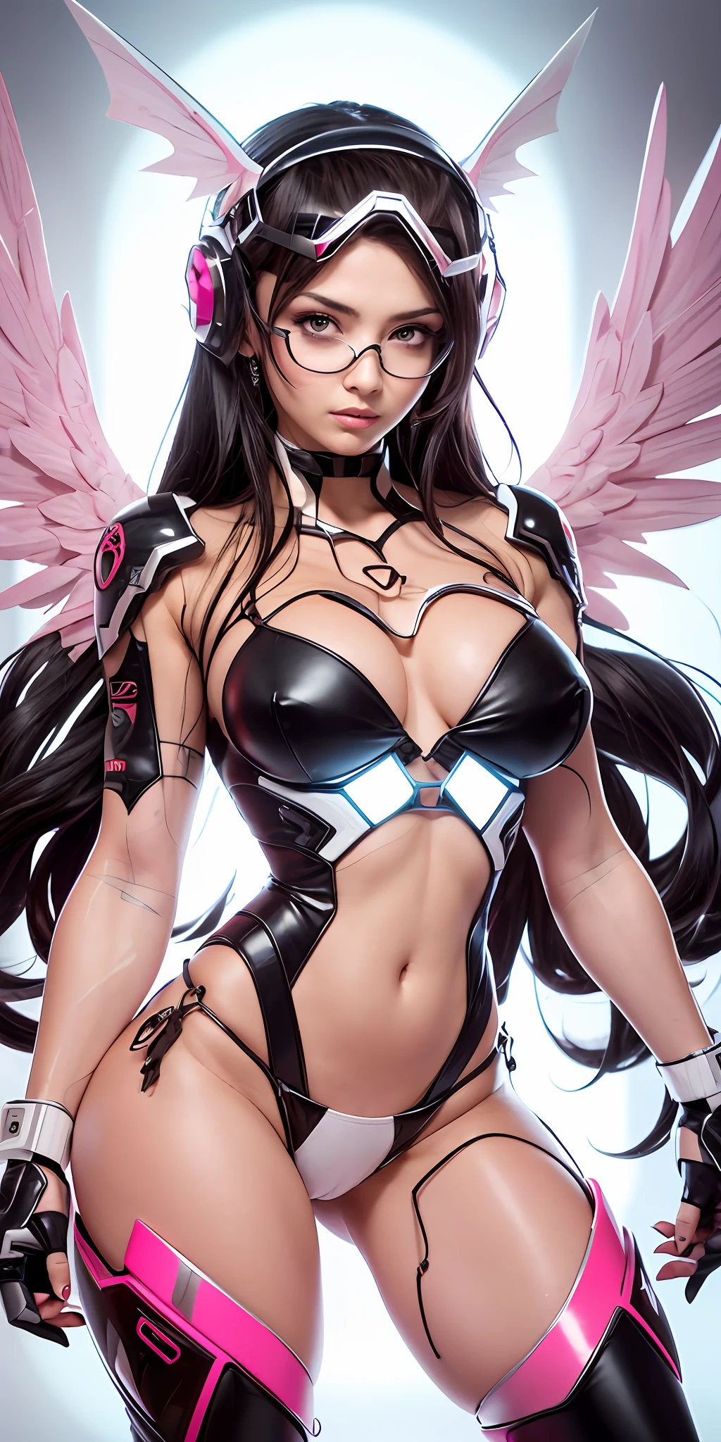 Fotógrafia, (Ultra resolution 8K), The most beautiful teenager The most beautiful of all, hermoso rostro, cabello rosa, hermosa cabello rosado, Cabello largo, hermosa figura,casi perfecta, lenceria color blanco con  y fucsia,Estilo cyberpunk, estampilla, obra maestra ultra detallada, Super detailed