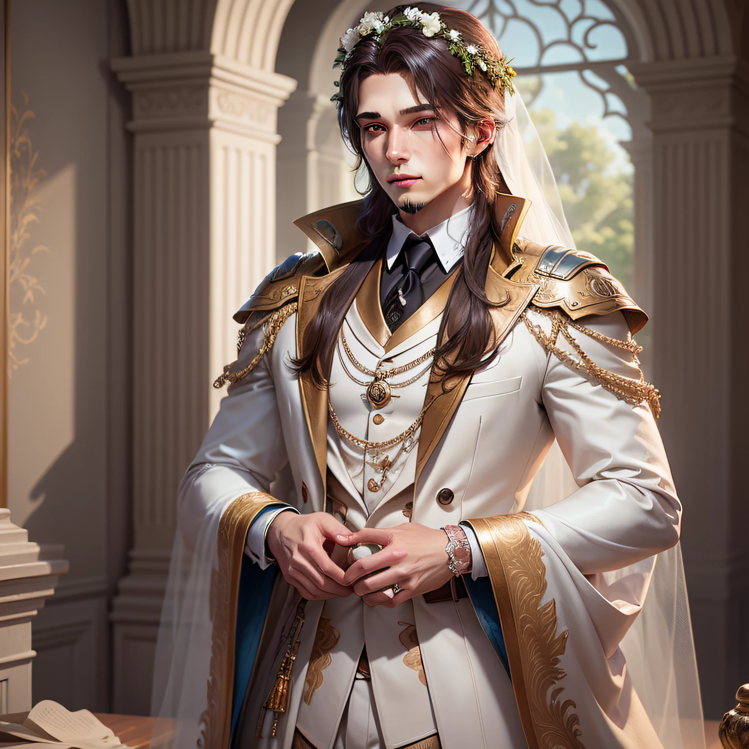 (Ultra-detailed CG art style, Ultra-Tight modeling,)((an extremely beautiful and delicate))、male people、bridegroom