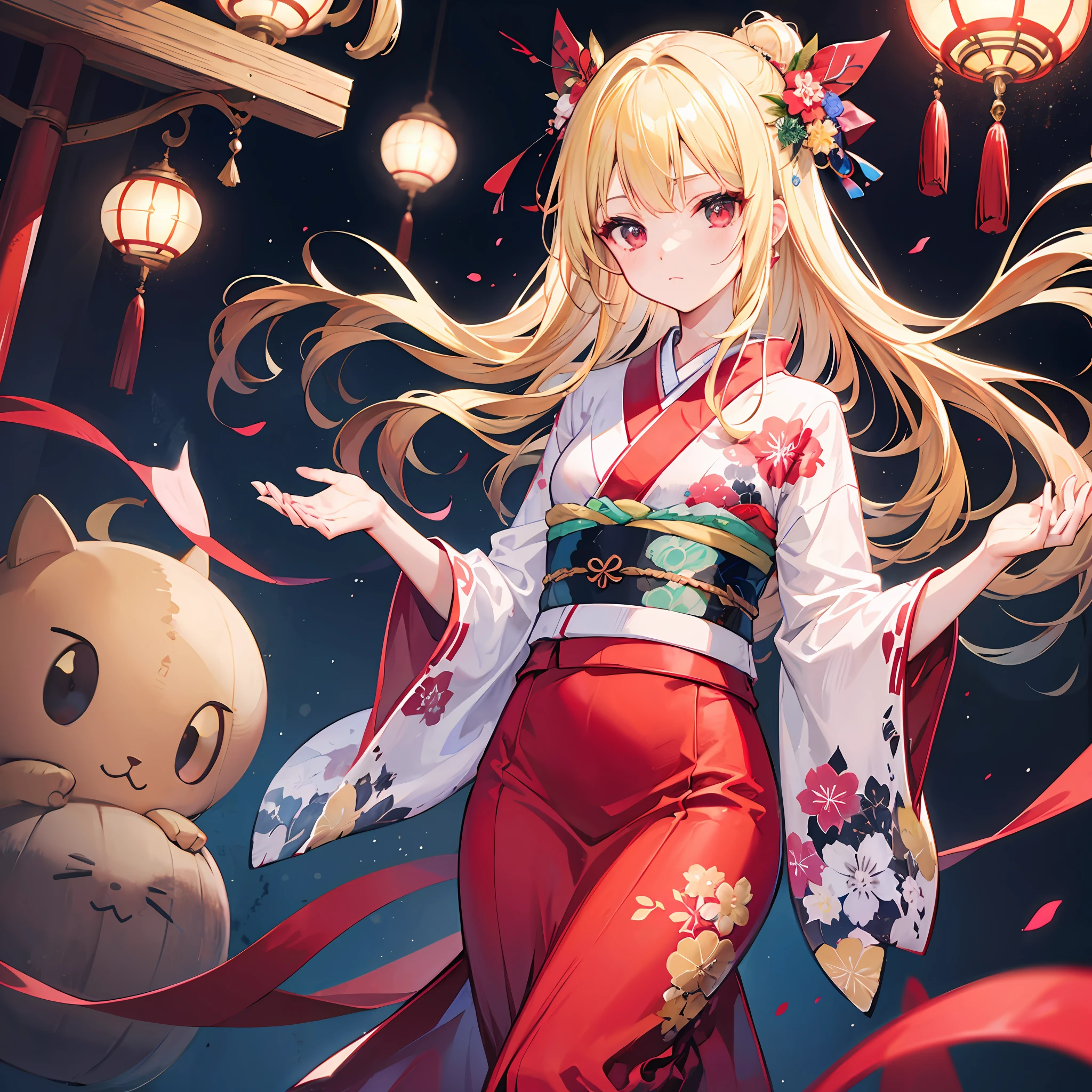 One blonde girl、Red-eyed、Kimono