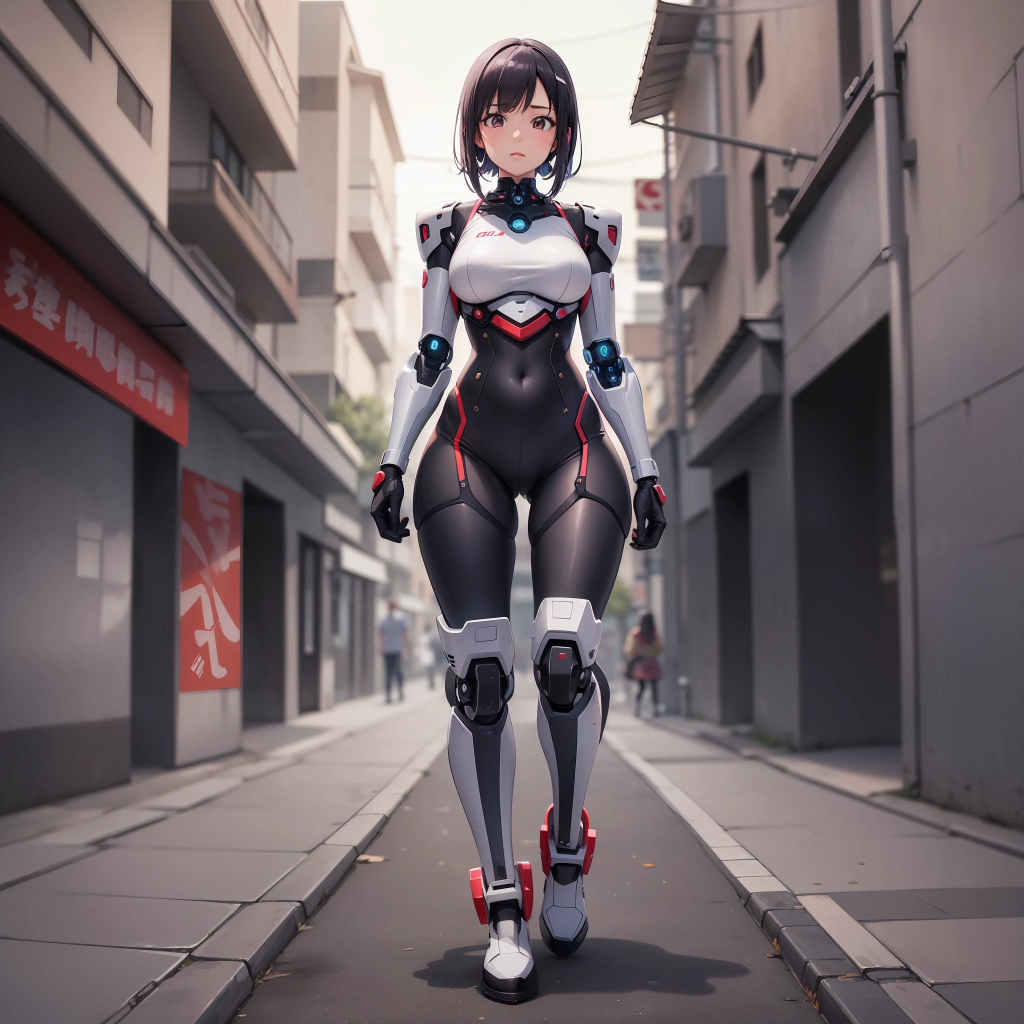 Quadrinho 1:
(Ayumi is walking down the street, with gleaming cybernetic limbs)
anime manga style
