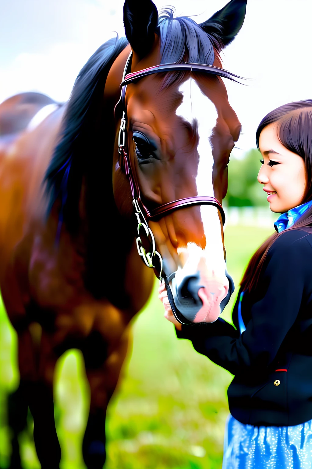 A horse is inserted into the girl's