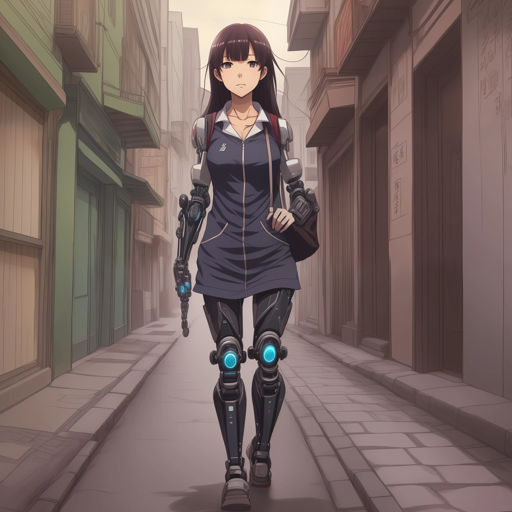 Quadrinho 1:
(Ayumi is walking down the street, with gleaming cybernetic limbs)
Ayumi: I wonder if I'll ever find someone who accepts me as I am... (Solitude) anime manga style