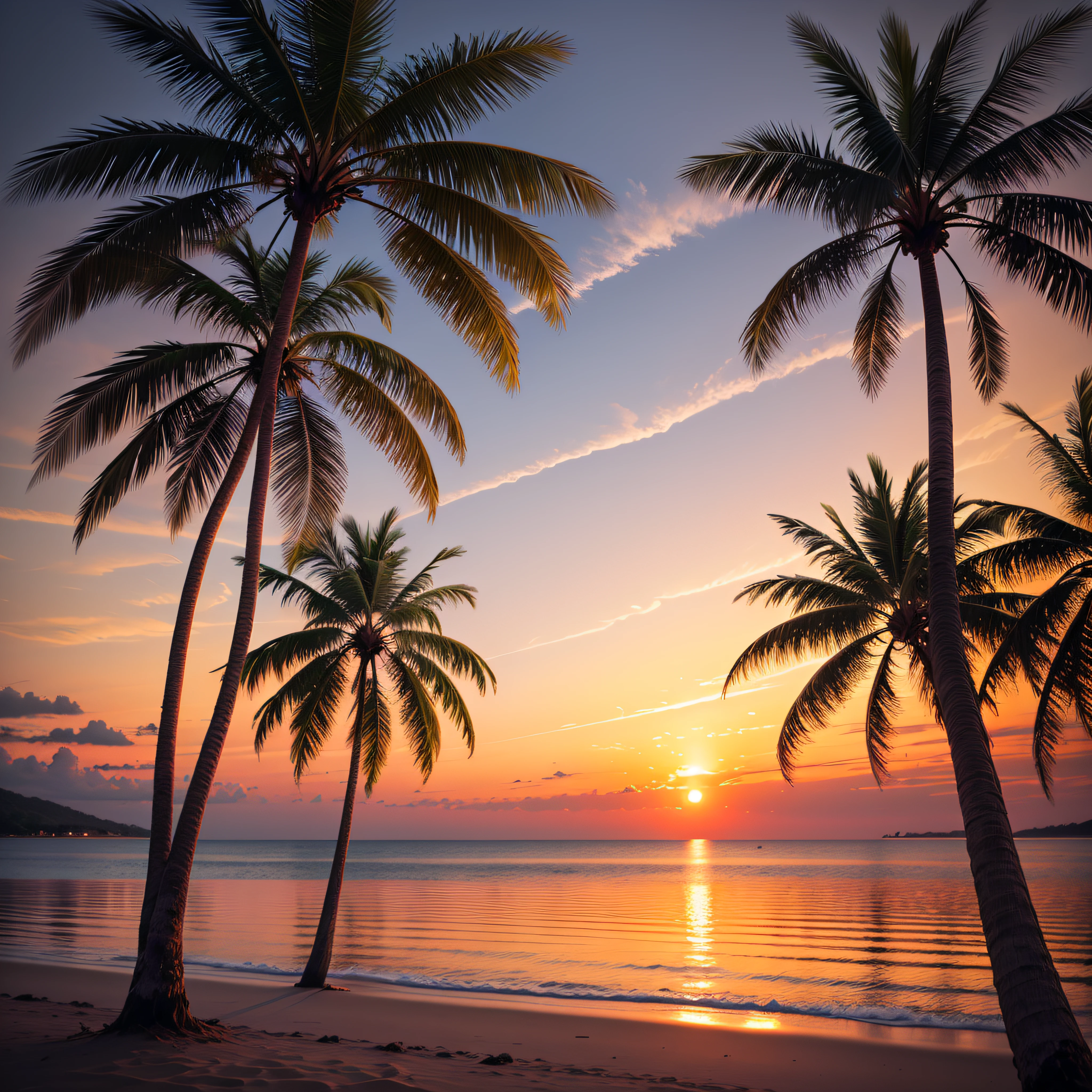 sunset,coconut trees --auto