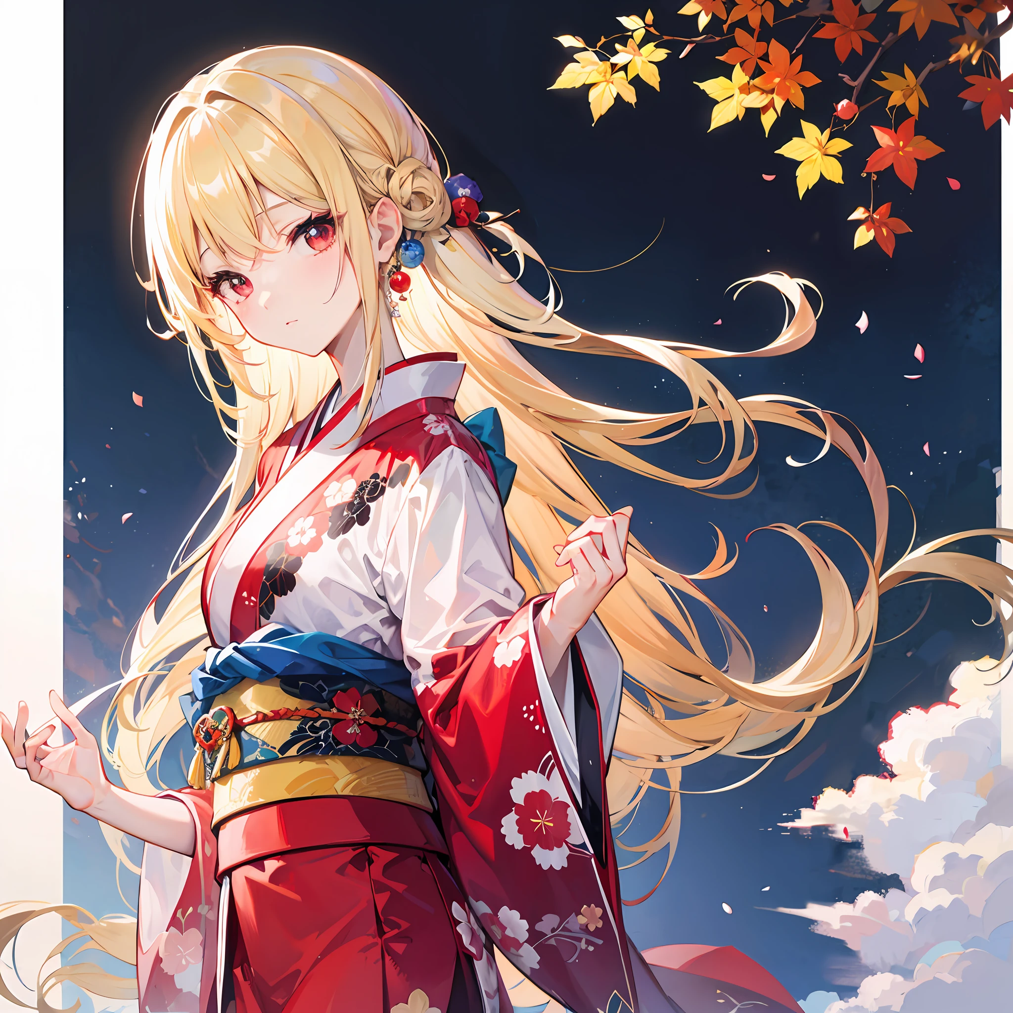 One blonde girl、Red-eyed、Kimono