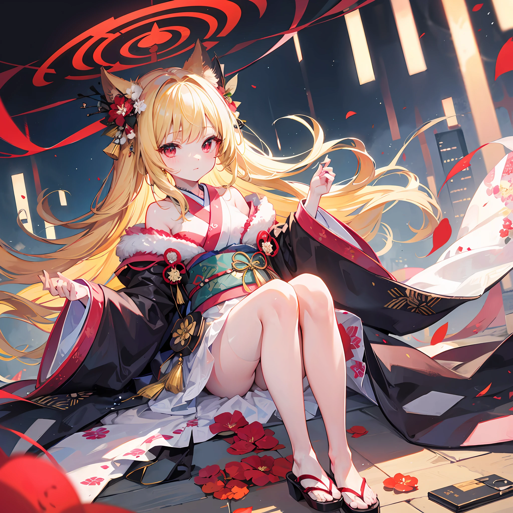 One blonde girl、Red-eyed、Kimono