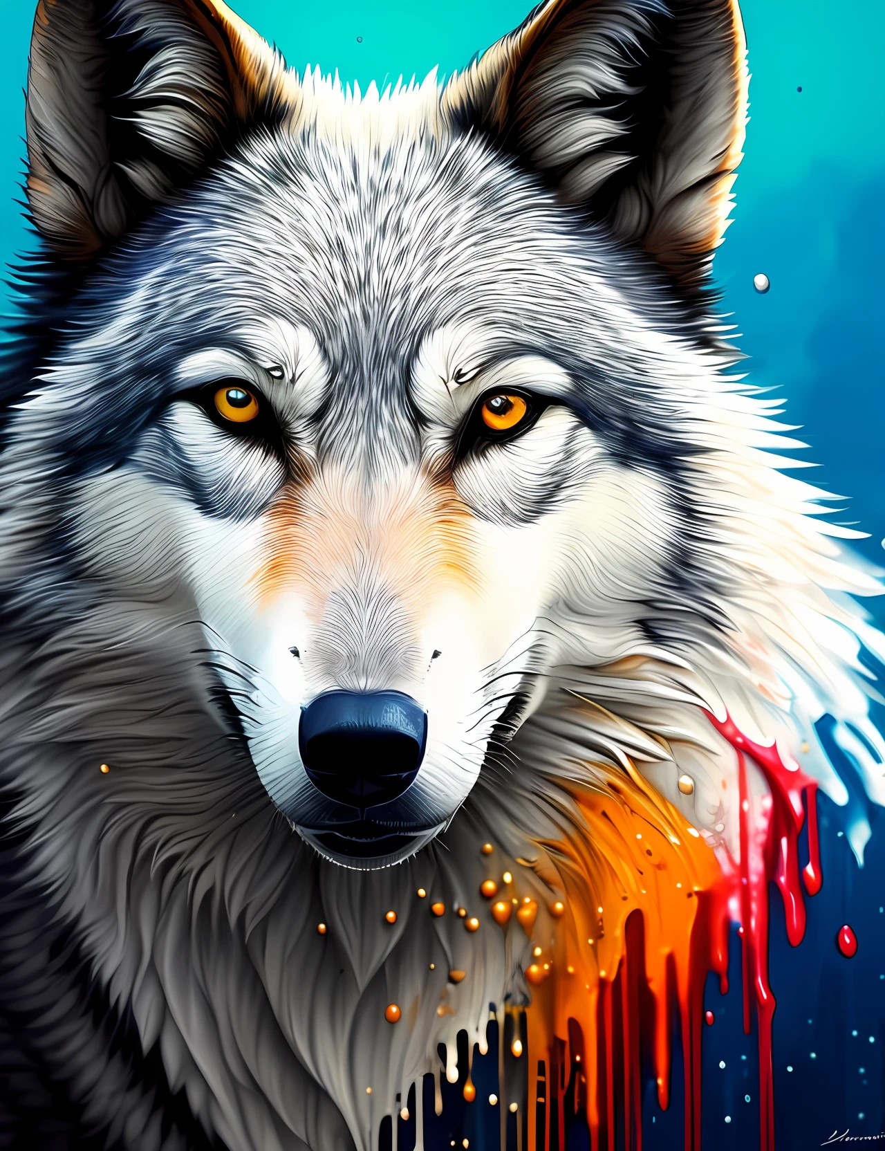 Splash art, a wolf head, ((white background)), piercing eyes, epic Instagram, artstation, splash style of colorful paint, contour, hyperdetailed intricately detailed , unreal engine, fantastical, intricate detail, splash screen, complementary colors, fantasy concept art, 8k resolution, deviantart masterpiece, oil painting, heavy strokes, paint dripping, splash arts