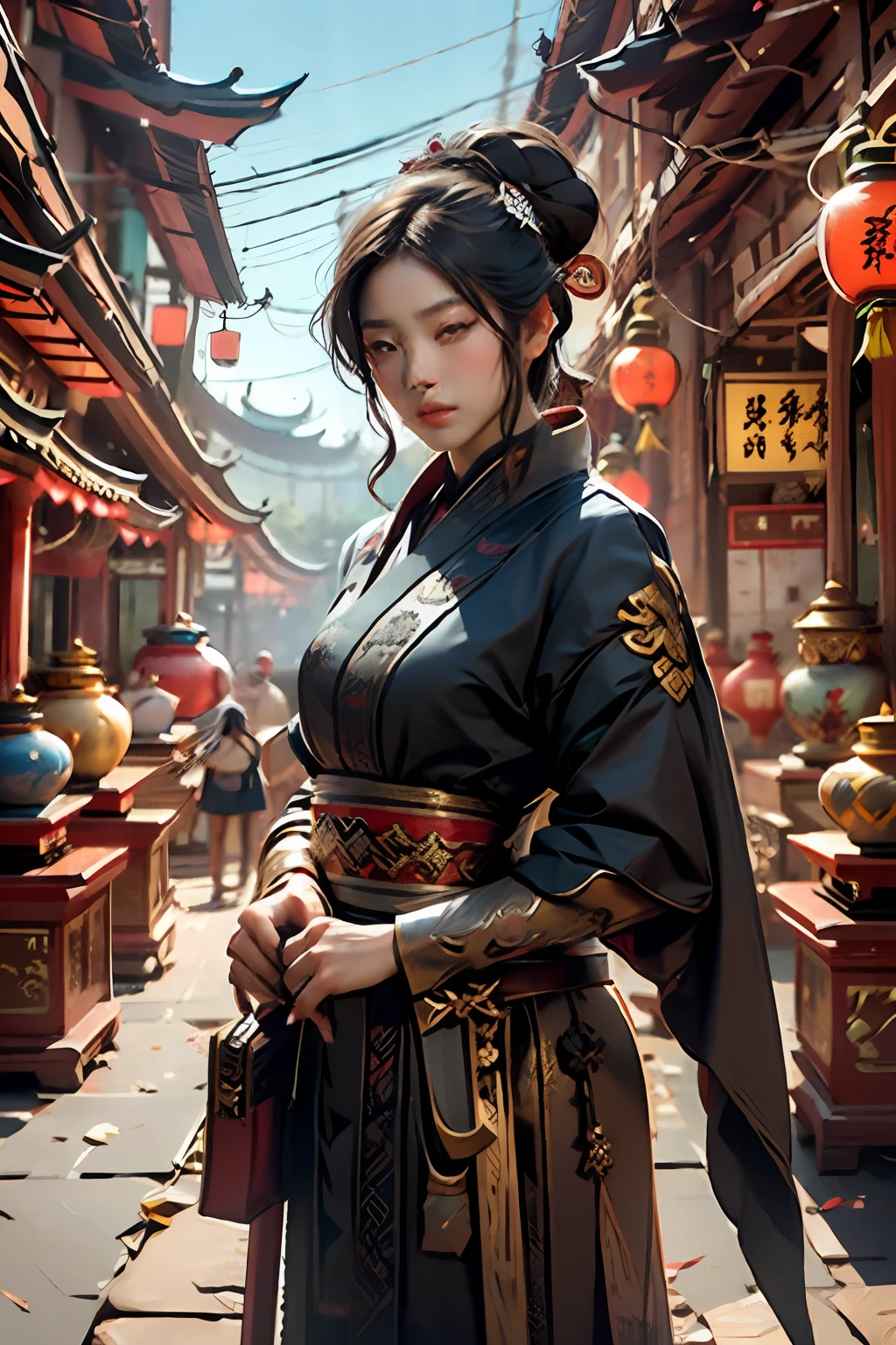 Melhor Qualidade, Obra-Prima, ultra high-resolution, (Realista: 1.4), Xiuxian, Arma, Detalhe Face, 1 , Solo, Arma, (Magical Circle: 1.2), Xiuxian, Nua, Ombros Perfeitos, Parte Superior do Corpo, Meninaa, east asian east asian architecture, Bainha, bilding,