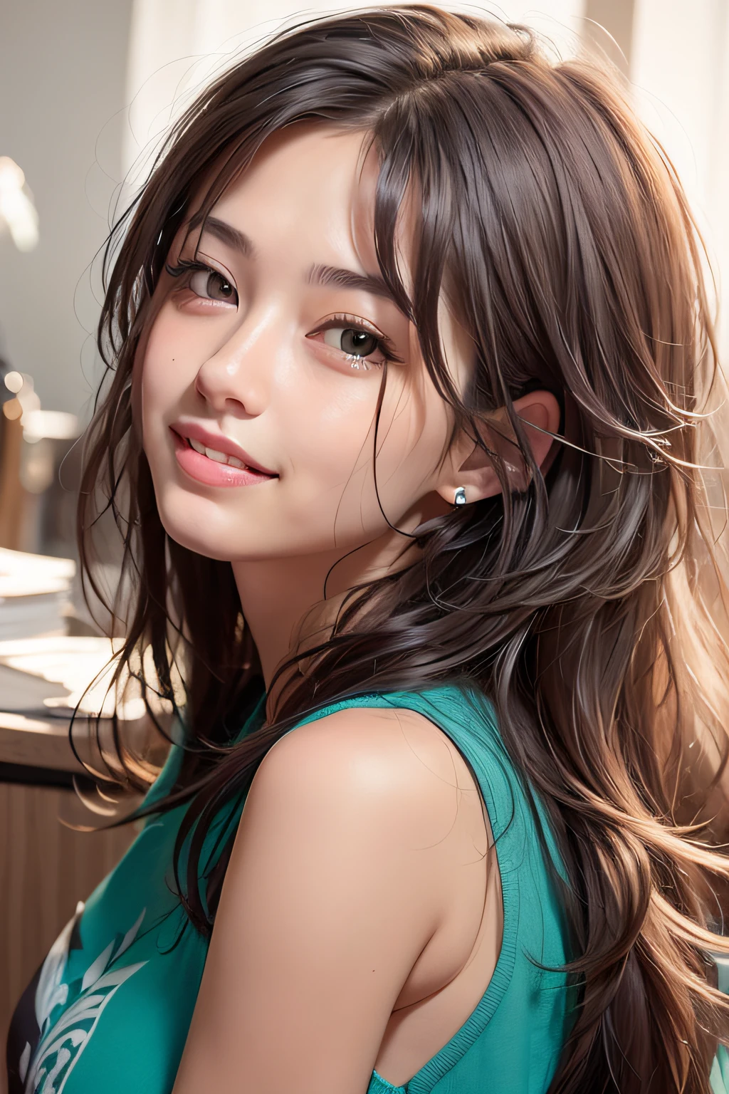 shorth hair、a smile