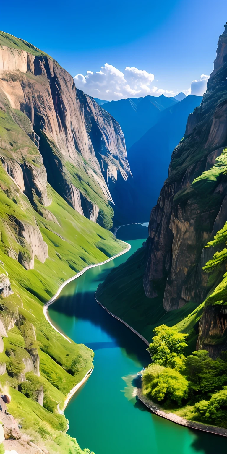 scenery, outdoor, sky, cloud, day, no humans, mountain, panorama, water, tree, blue sky, waterfall, cliff, nature, lake, river, cloudy sky
