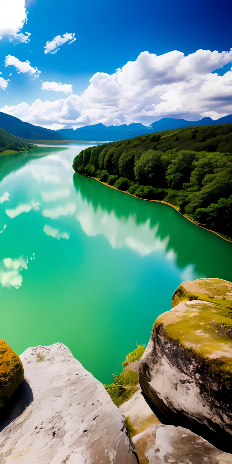 scenery, outdoor, sky, cloud, day, no humans, mountain, panorama, water, tree, blue sky, waterfall, cliff, nature, lake, river, cloudy sky