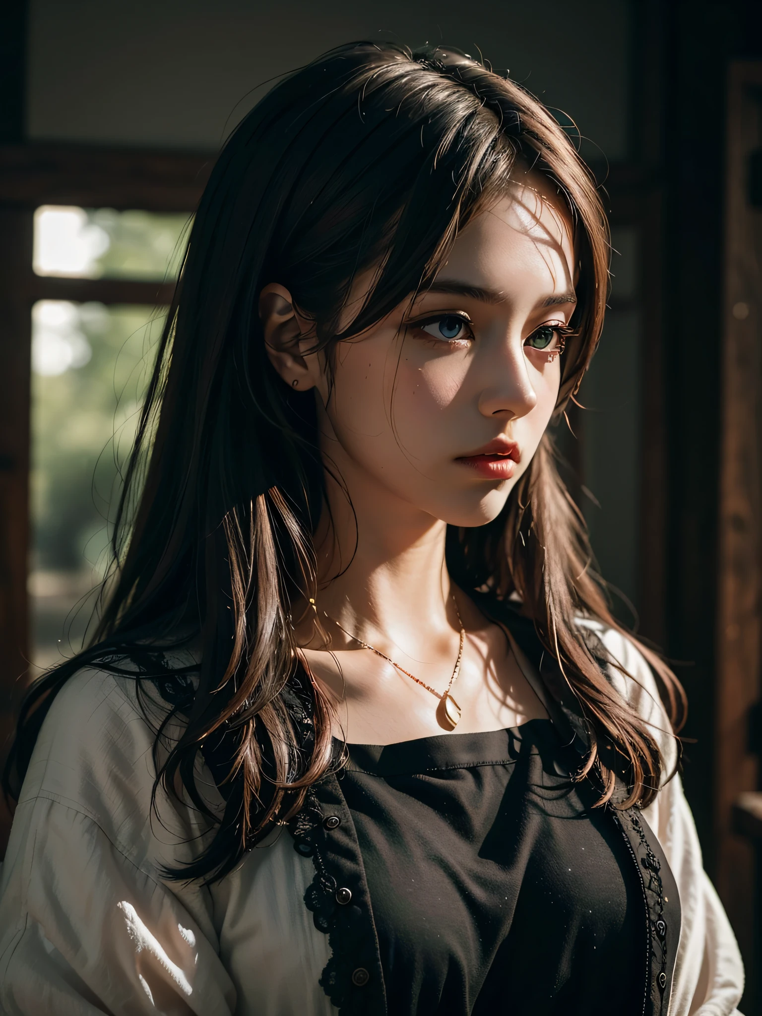 1girl, solo, official art, unity 8k wallpaper, ultra detailed, beautiful and aesthetic, masterpiece, best quality, photorealistic, in the wood, dark theme