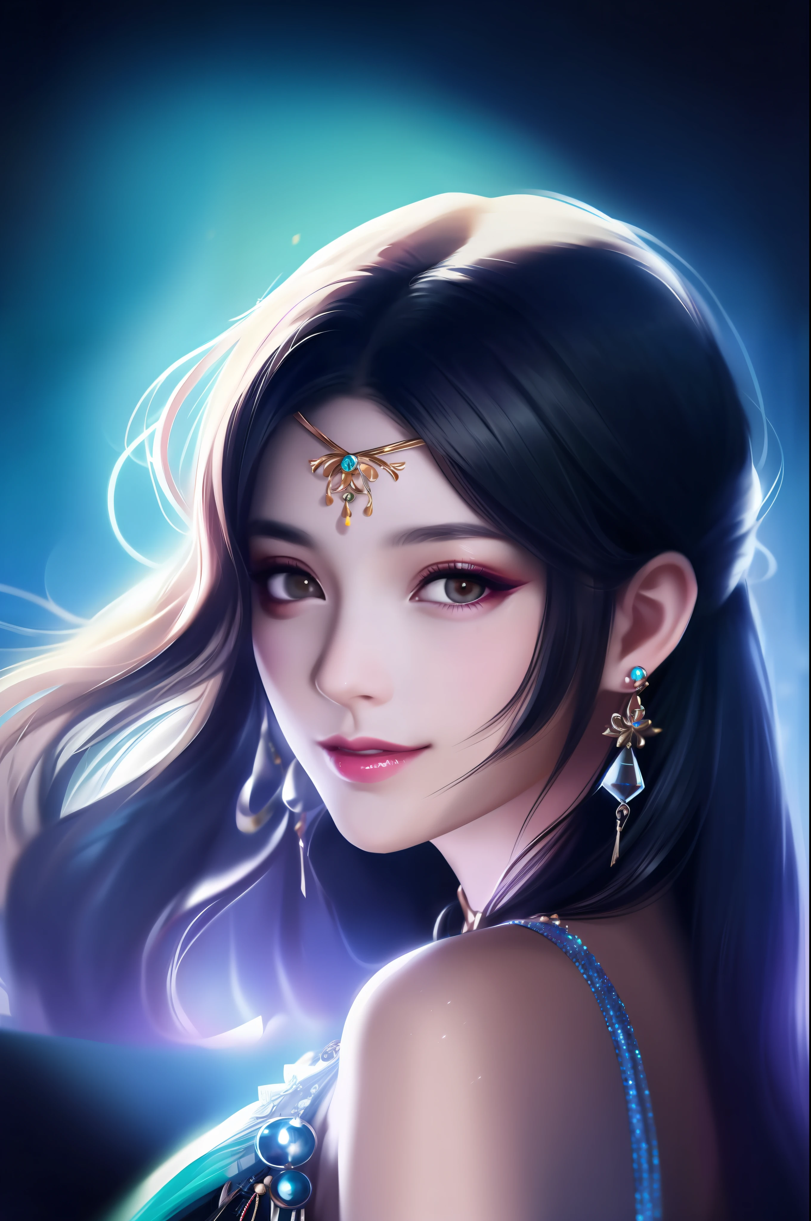 best quality, masterpiece, highres, 1girl, transparent silk china dress, beautiful face, hair ornament, looking at viewer, smile, closed mouth,lips, dress,hair ornament, necklace, jewelry, long hair, earrings, Beautiful face,upon_body, tyndall effect,photorealistic, dark studio, rim lighting, two tone lighting,(high detailed skin:1.2), 8k uhd, dslr, soft lighting, high quality, volumetric lighting, candid, Photograph, high resolution, 4k, 8k, Bokeh