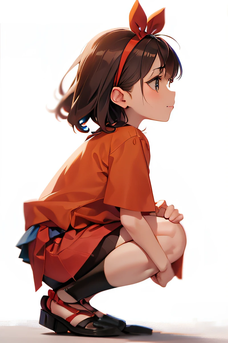 anime girl kneeling down with her legs crossed and her head down, Female protagonist 👀 :8, the anime girl is crouching, beautiful anime girl squatting, chihiro! fujisaki, made with anime painter studio, profile of anime girl, an anime girl, satoshi kon artstyle, Cute Anime Girl, young anime girl, small loli girl