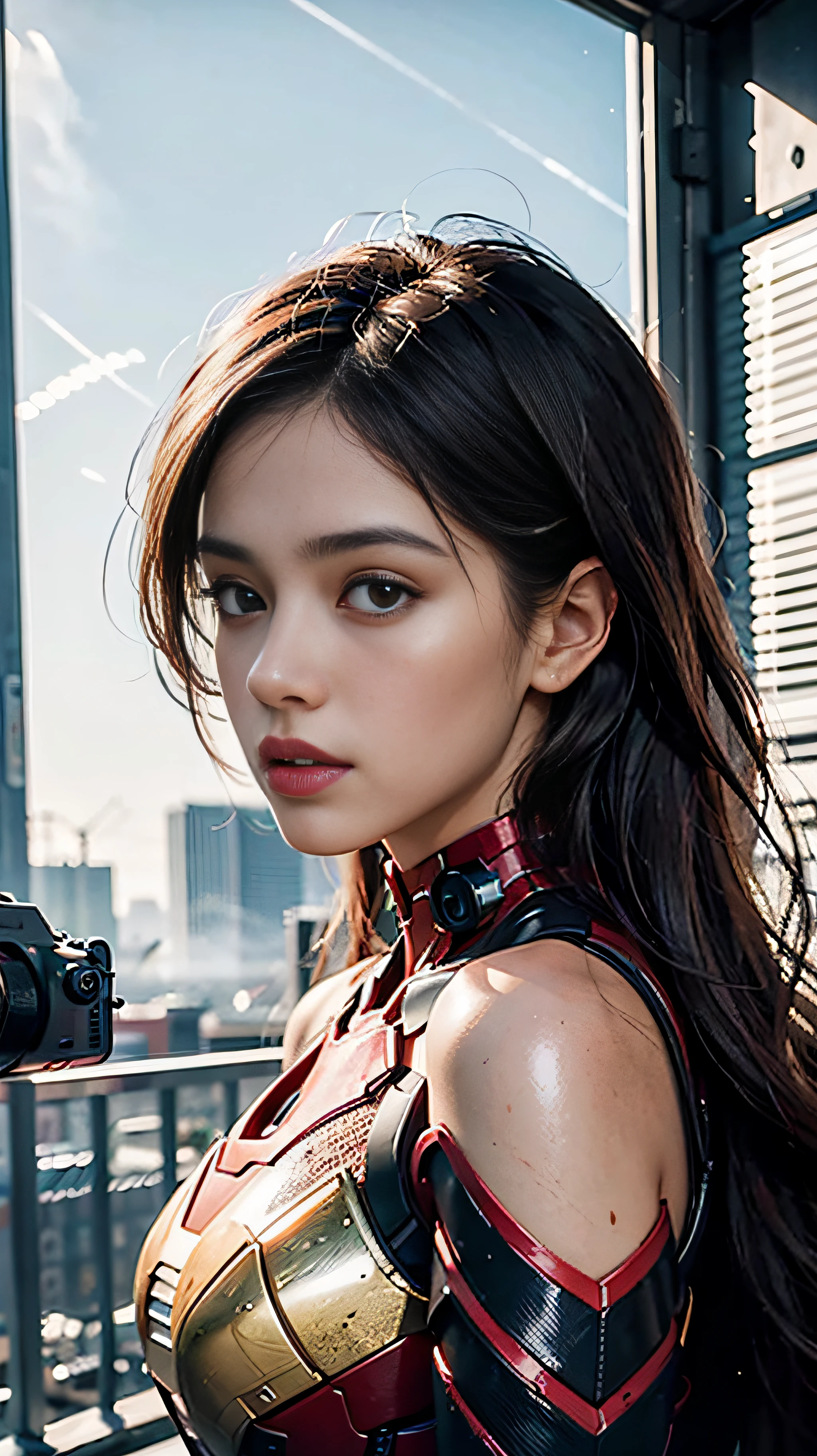 (1girl:1.3), solo,__body-parts__, official art, unity 8k wallpaper, ultra detailed, beautiful and aesthetic, beautiful, masterpiece, best quality, RAW, masterpiece, super fine photo,, best quality, super high Resolution, photorealistic, sunlight, full body portrait, stunningly beautiful,, dynamic pose, delicate face, vibrant eyes, (side view), she is wearing a futuristic Iron Man mech, red and gold, Highly detailed abandoned warehouse background, detailed face, detailed complex busy background, messy, gorgeous, milky, high detailed skin, realistic skin details, visible pores, sharp focus, volumetric fog, 8k uhd, dslr camera, High quality, film grain, fair skin, photorealism, lomography, sprawling metropolis in a futuristic dystopia, view from below, translucent