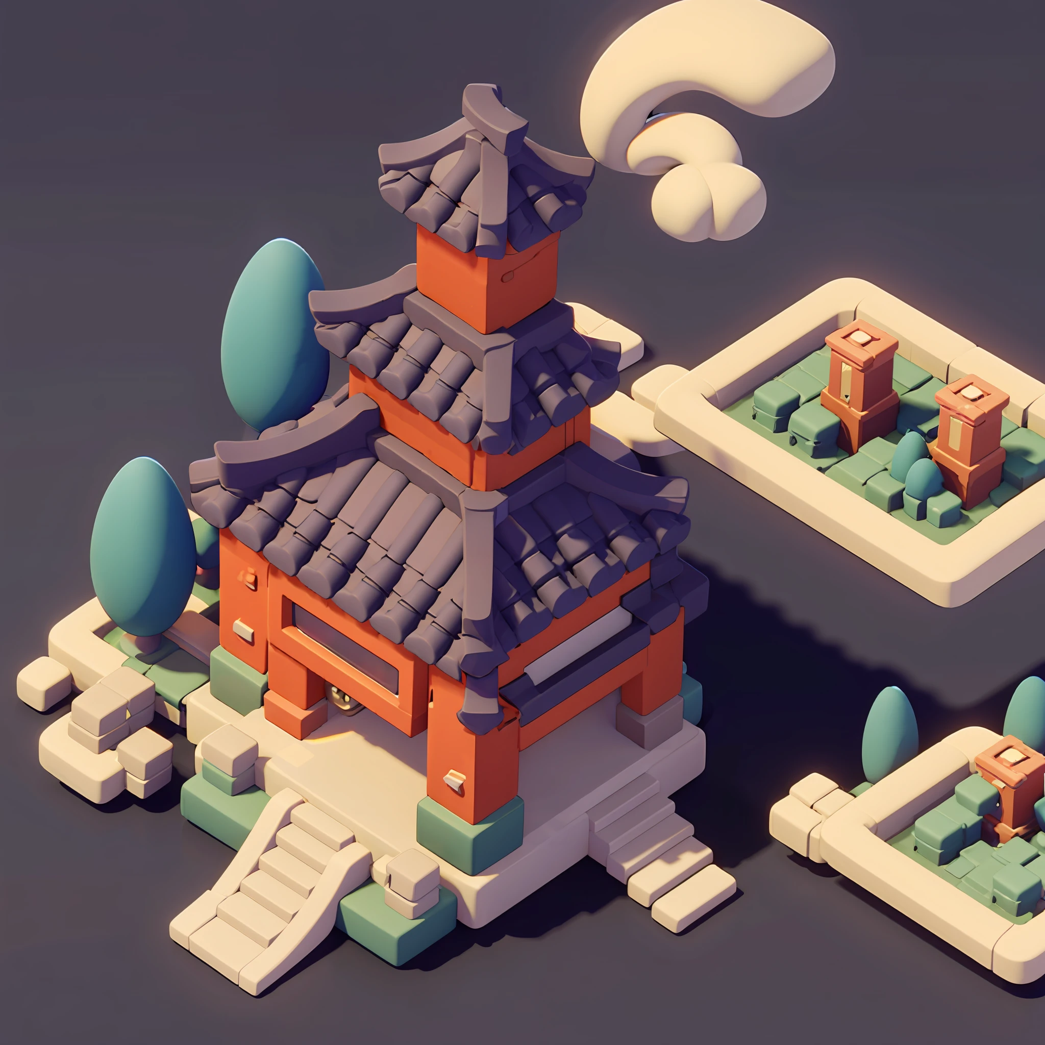 isometric chinese style architecture,