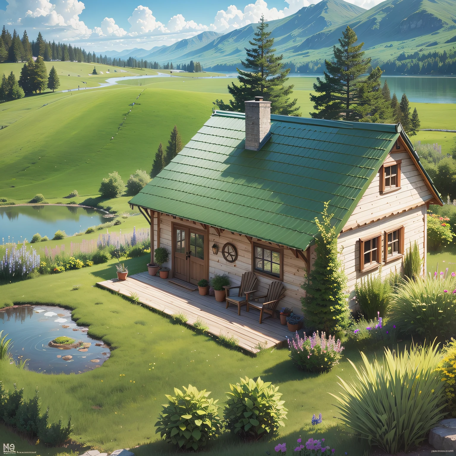 illustration,Hi-Def,tmasterpiece,Personal illustration,Department of Healing,Rural idyllic,flower sea,small houses,zaun,Small animals,freshen,vibrant with colors --auto