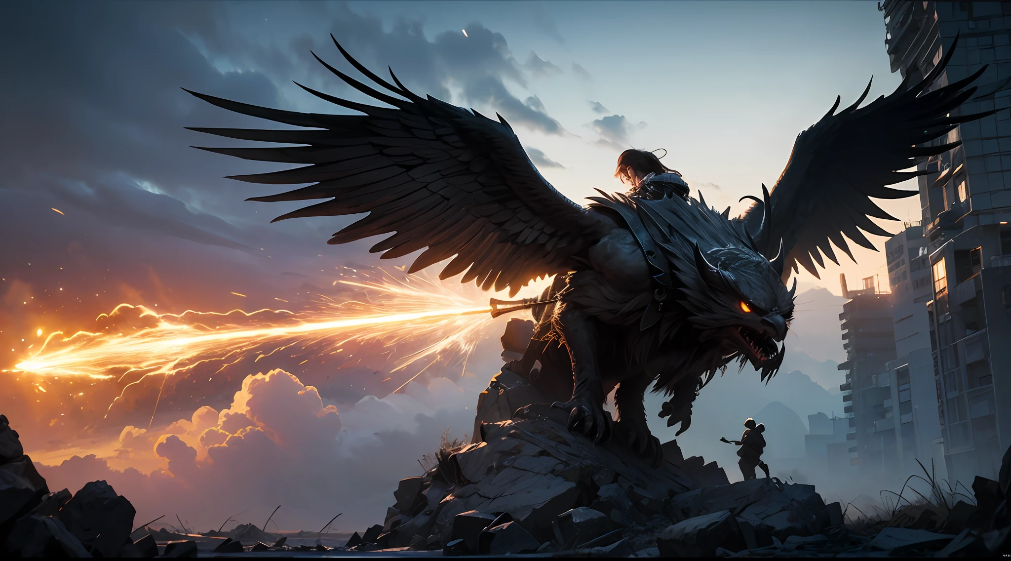 Realistic 3D rendering of game scene graphs,Clear facial features,beautiful scence,tmasterpiece,dreamy realism,hyper realstic,Image from the work of Darren Aronofsky,Intense atmosphere,gemini,︎Black and white blend in the middle of the background,The angel and the devil are fighting, the left side is the angel's painful expression, the right side is the devil's proud laugh, the left side is solemn, the right side is evil, the attacks of both sides are blocked, burst out violent sparks, dynamic movement,unreal-engine,UE5,High Details,A high resolution,hyper realstic,Hi-Def,16K,hyper qualit,trends in art station,hyper realstic,360 Panorama,Waist lens(WS),birdview,birdview,dramatic lighting