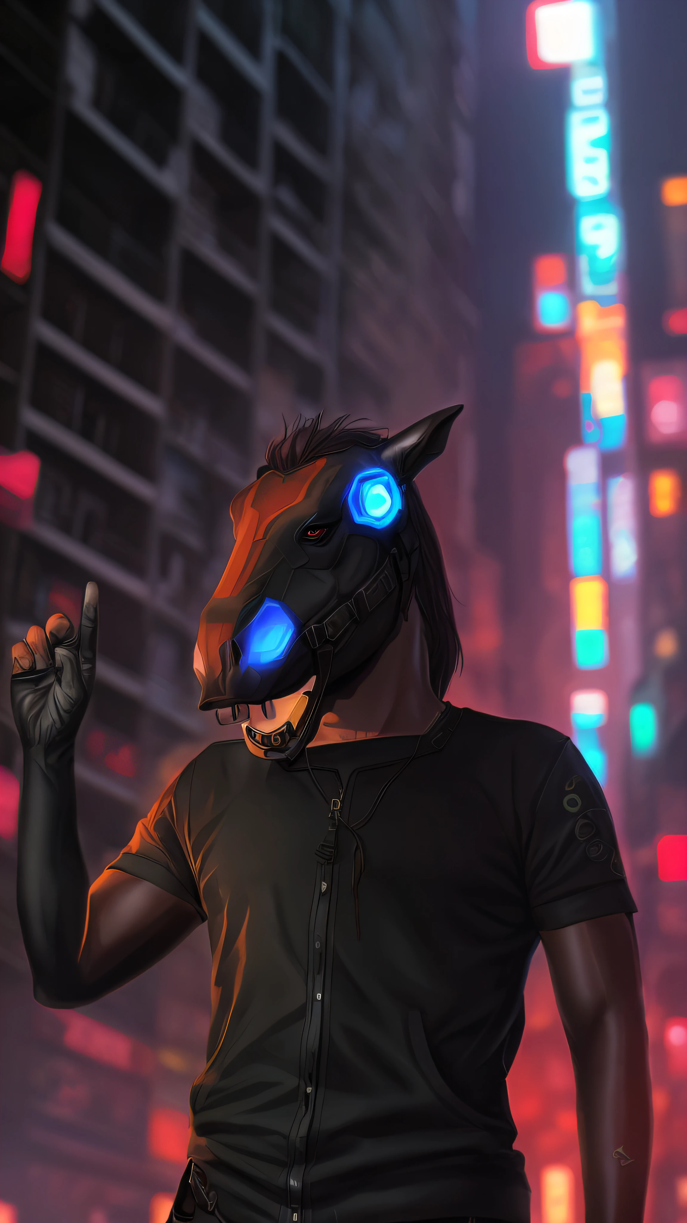 Hombre caballo estilo cyberpunk anime