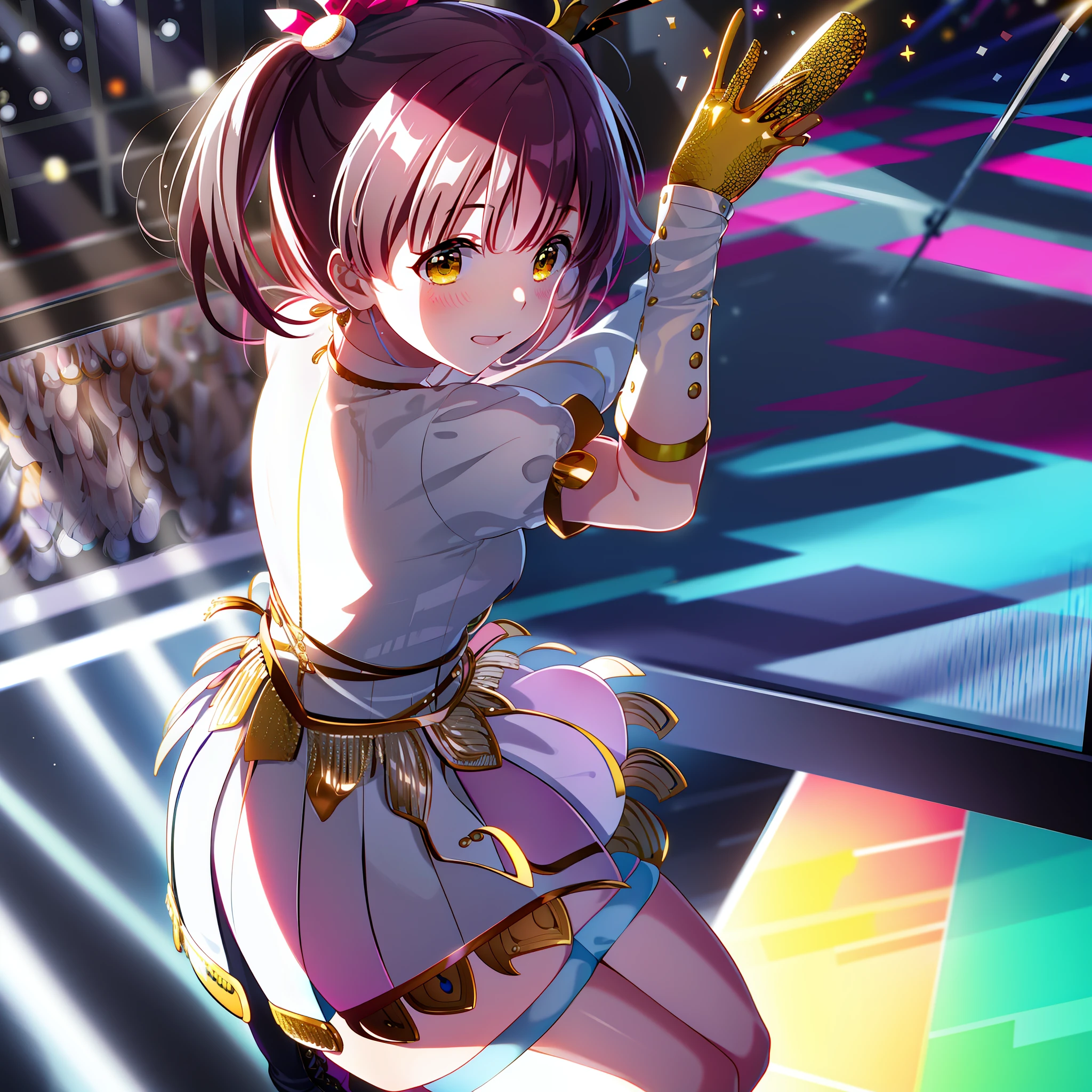 hightquality, beste-Qualit, ​masterpiece, absurderes, Yu Suzumura, Idol, 1girl in, 独奏, SUI_stage, stage_lights, Light_Particle,,Big rocking, pink panty,Panchira